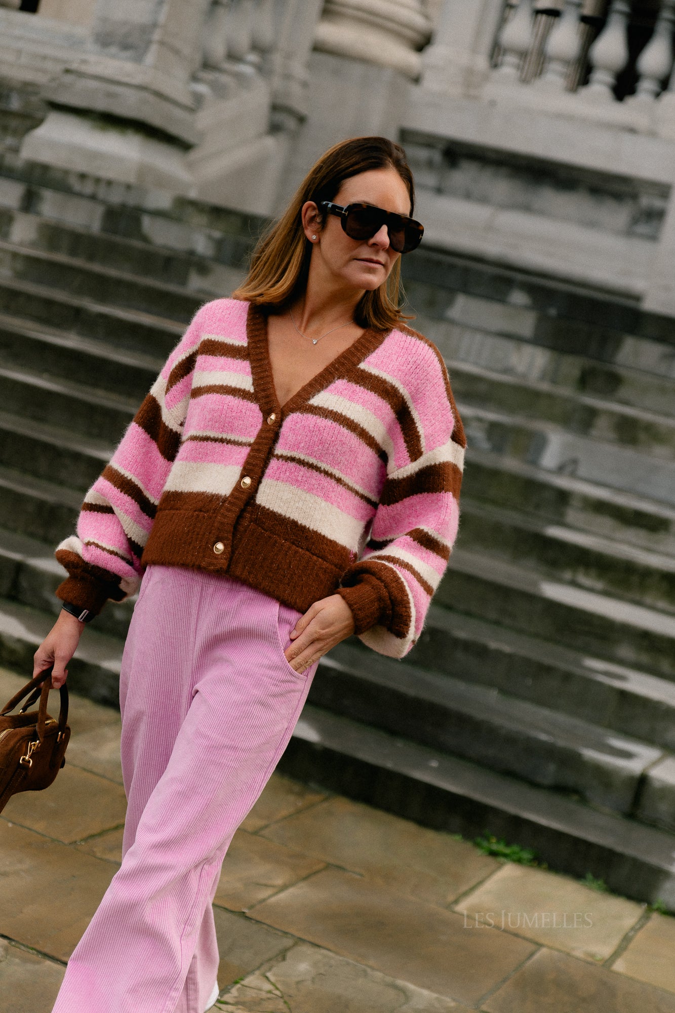 Noor cardigan multi stripe pink