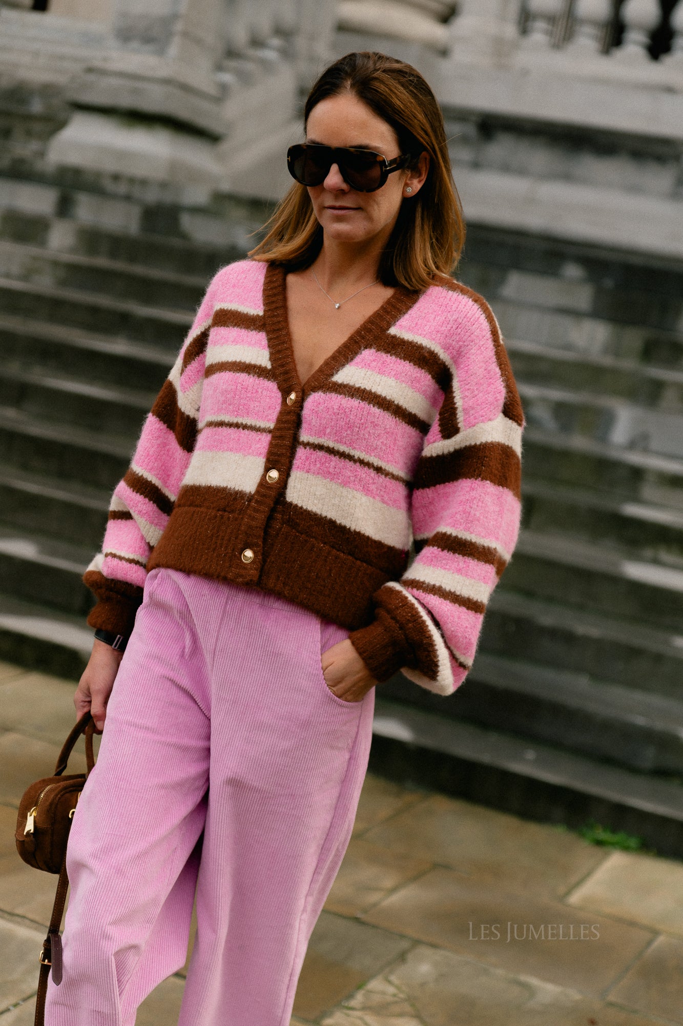 Noor cardigan multi stripe pink