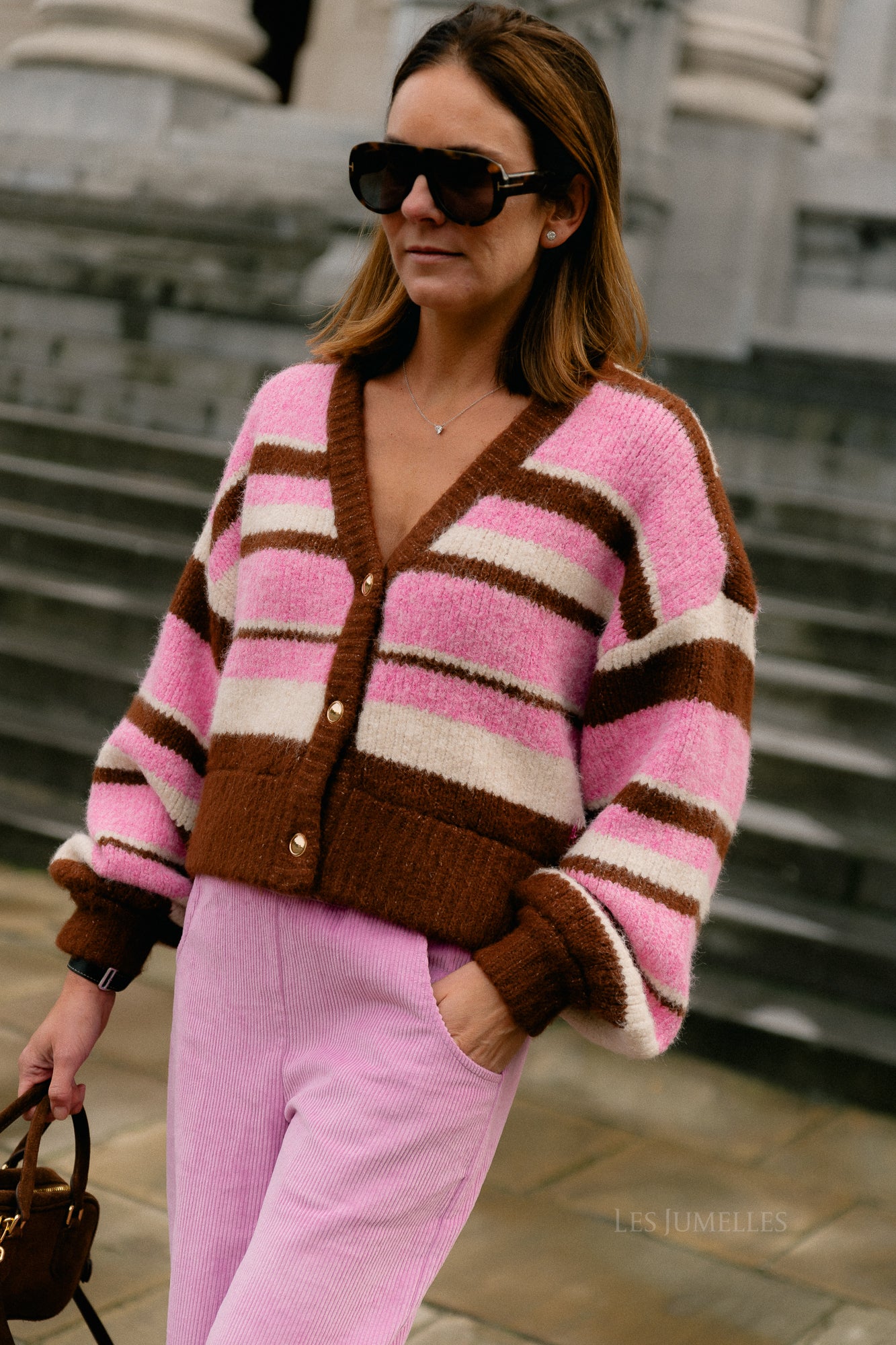 Noor cardigan multi stripe pink