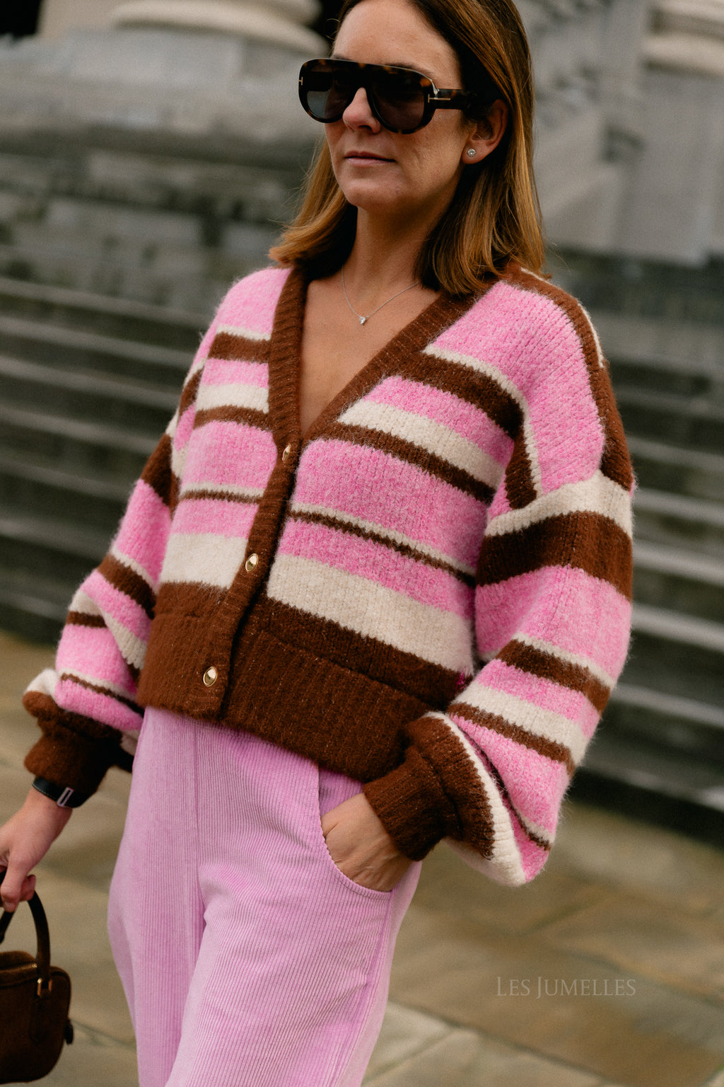 Noor cardigan multi stripe pink