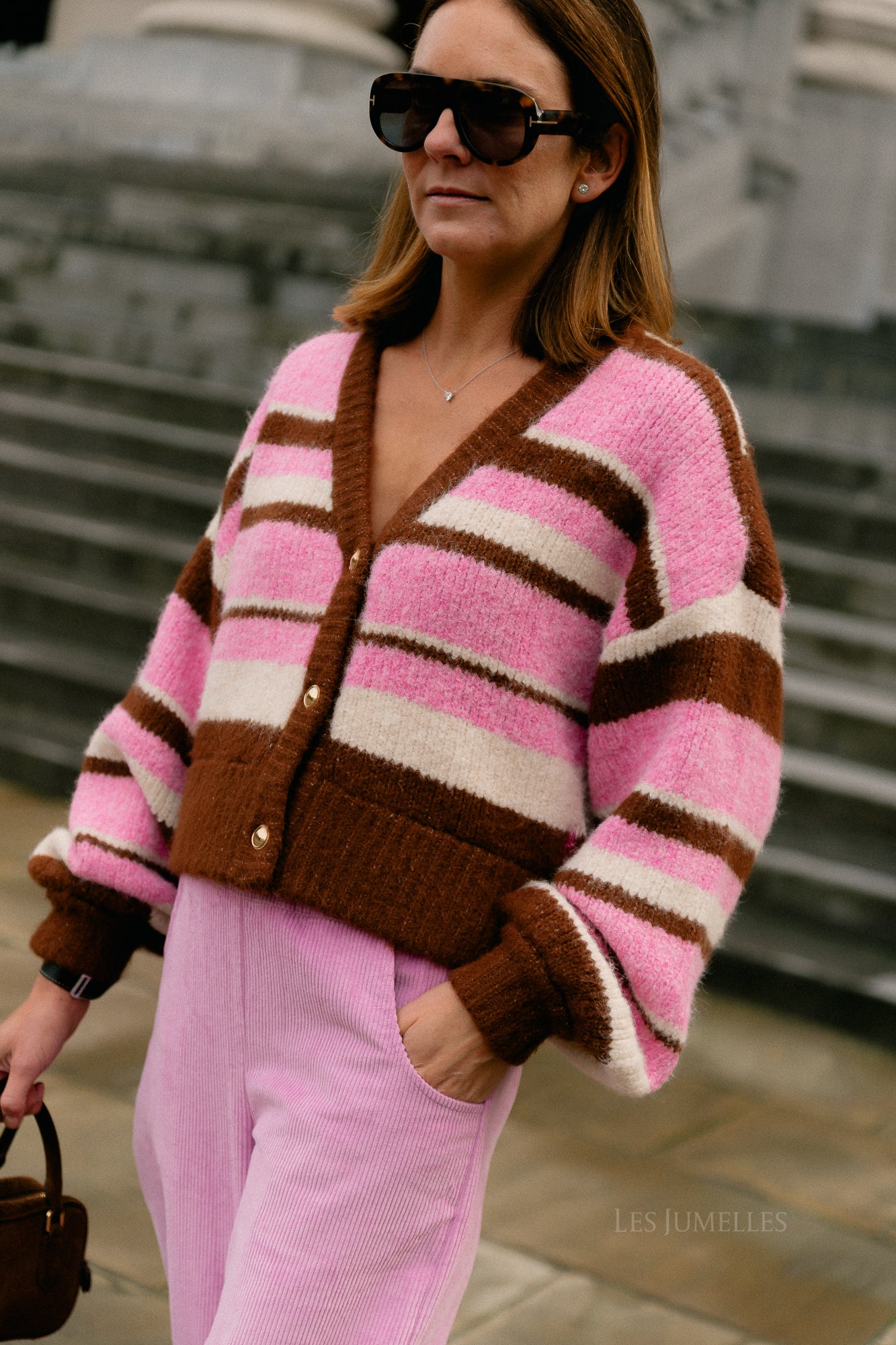 Noor cardigan multi stripe pink