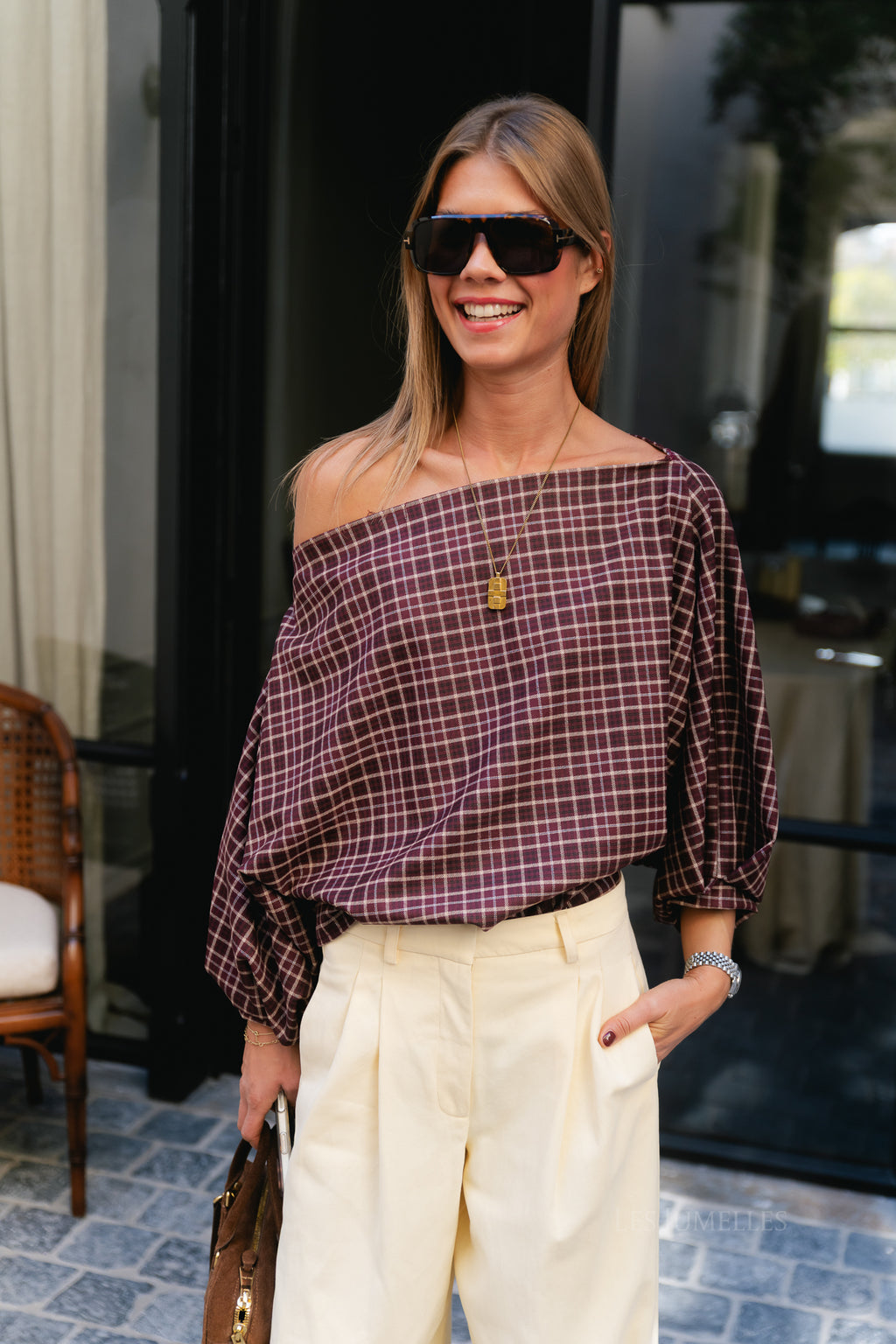Cosette fine checkered blouse burgundy