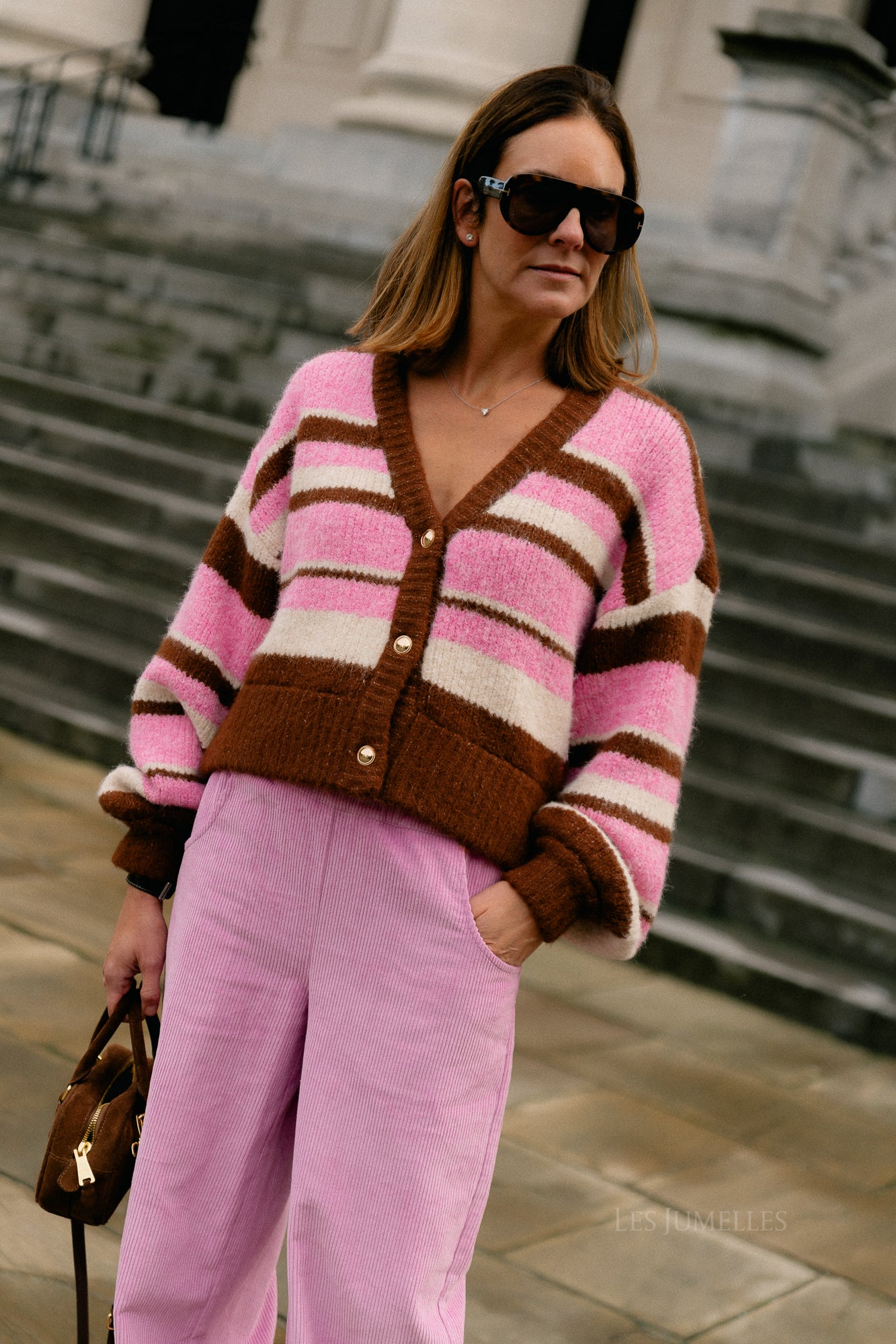 Noor cardigan multi stripe pink