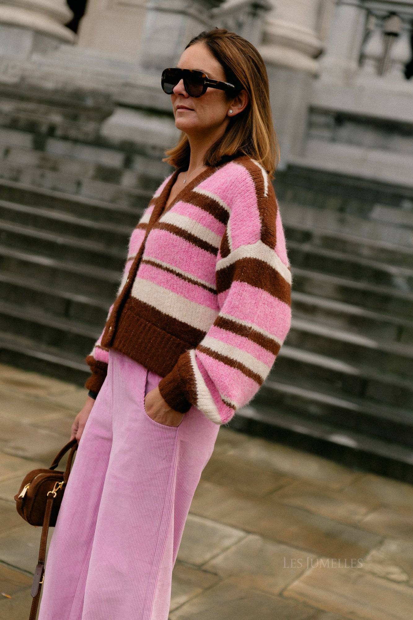 Noor cardigan multi stripe pink