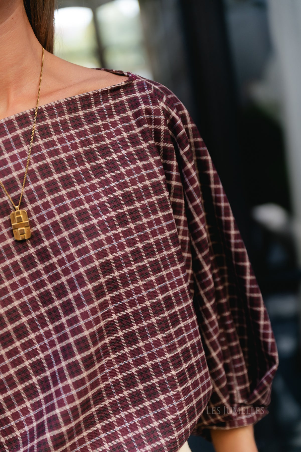 Cosette fine checkered blouse burgundy