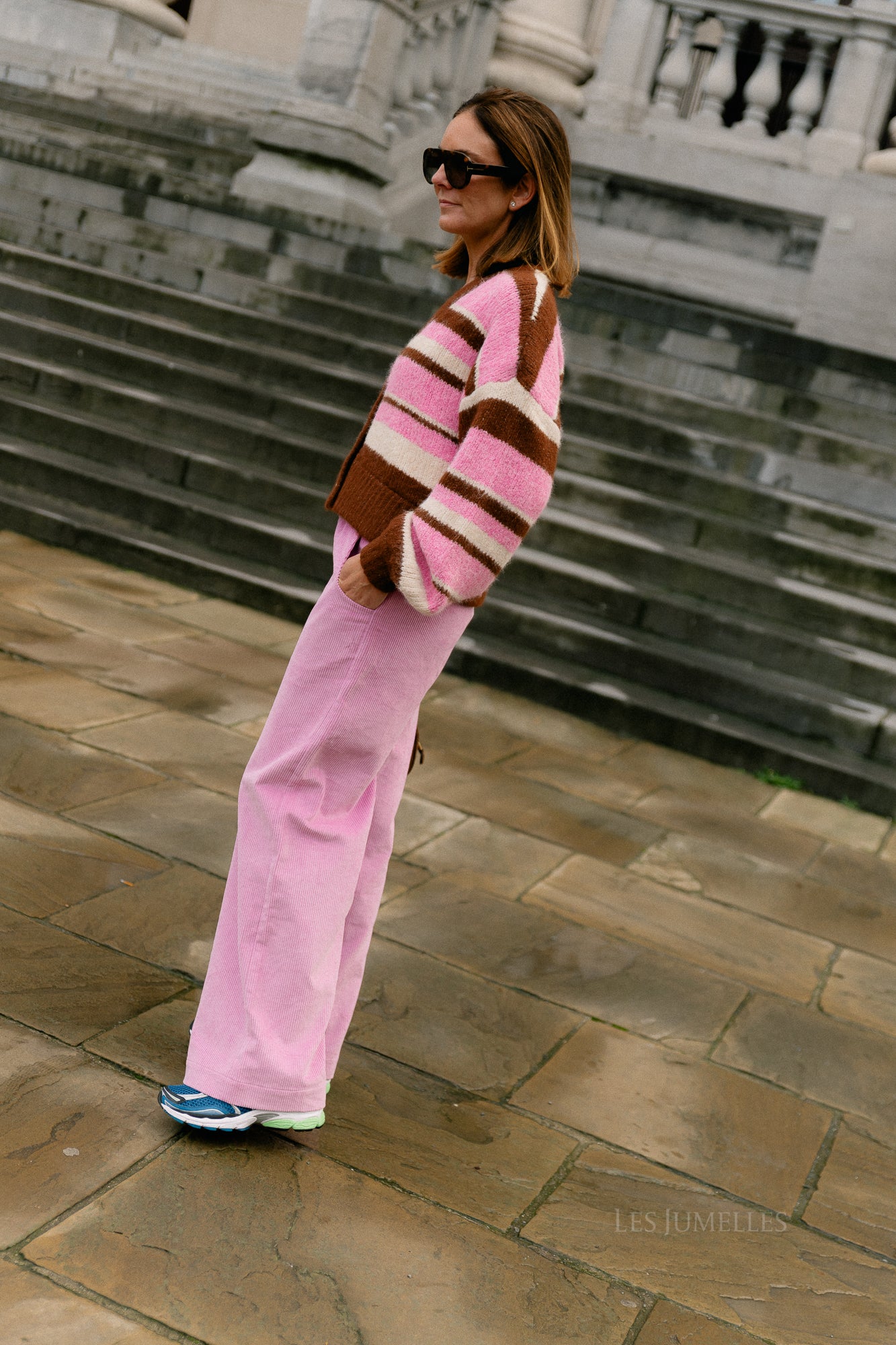 Noor cardigan multi stripe pink
