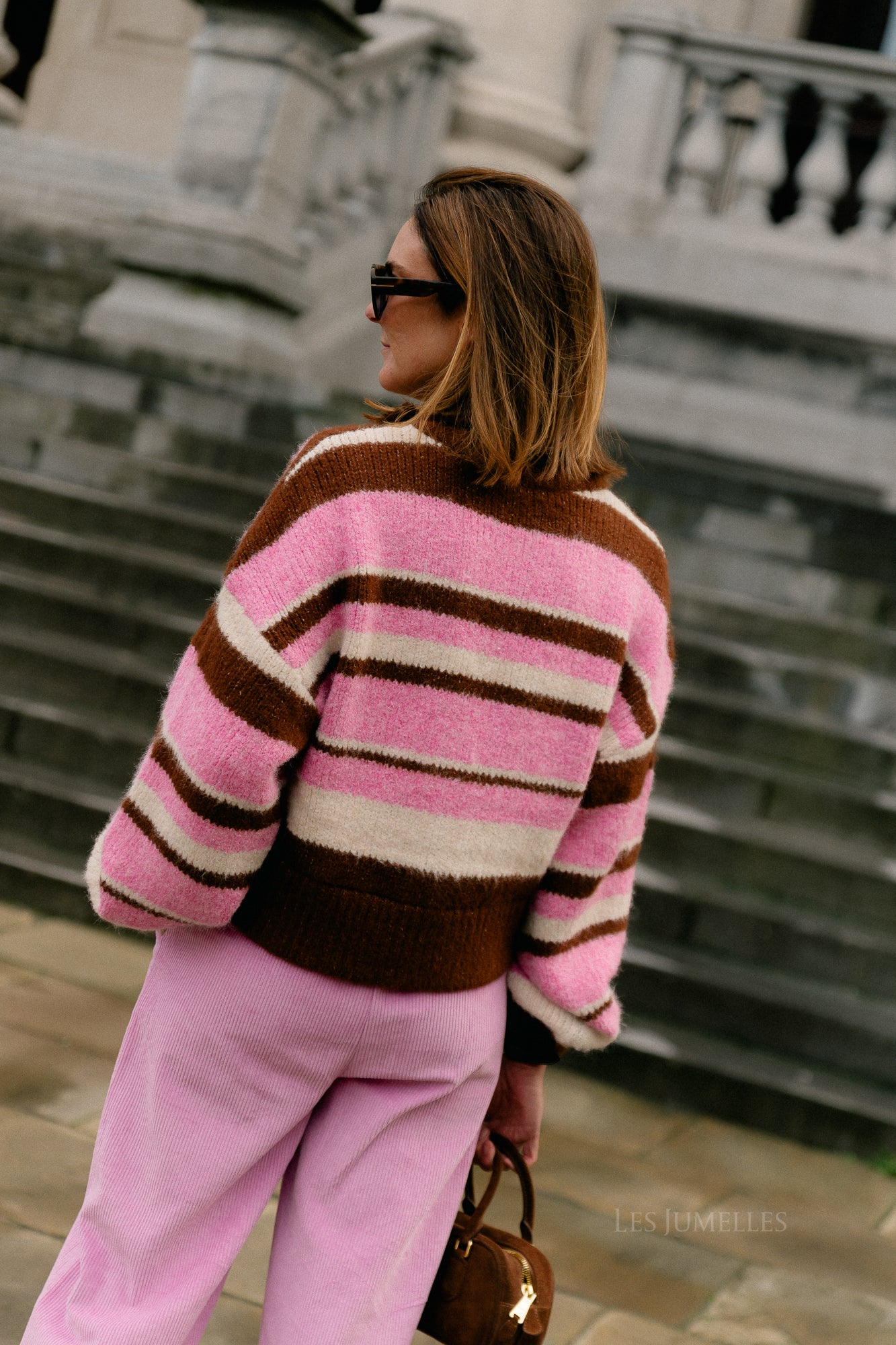Noor cardigan multi stripe pink