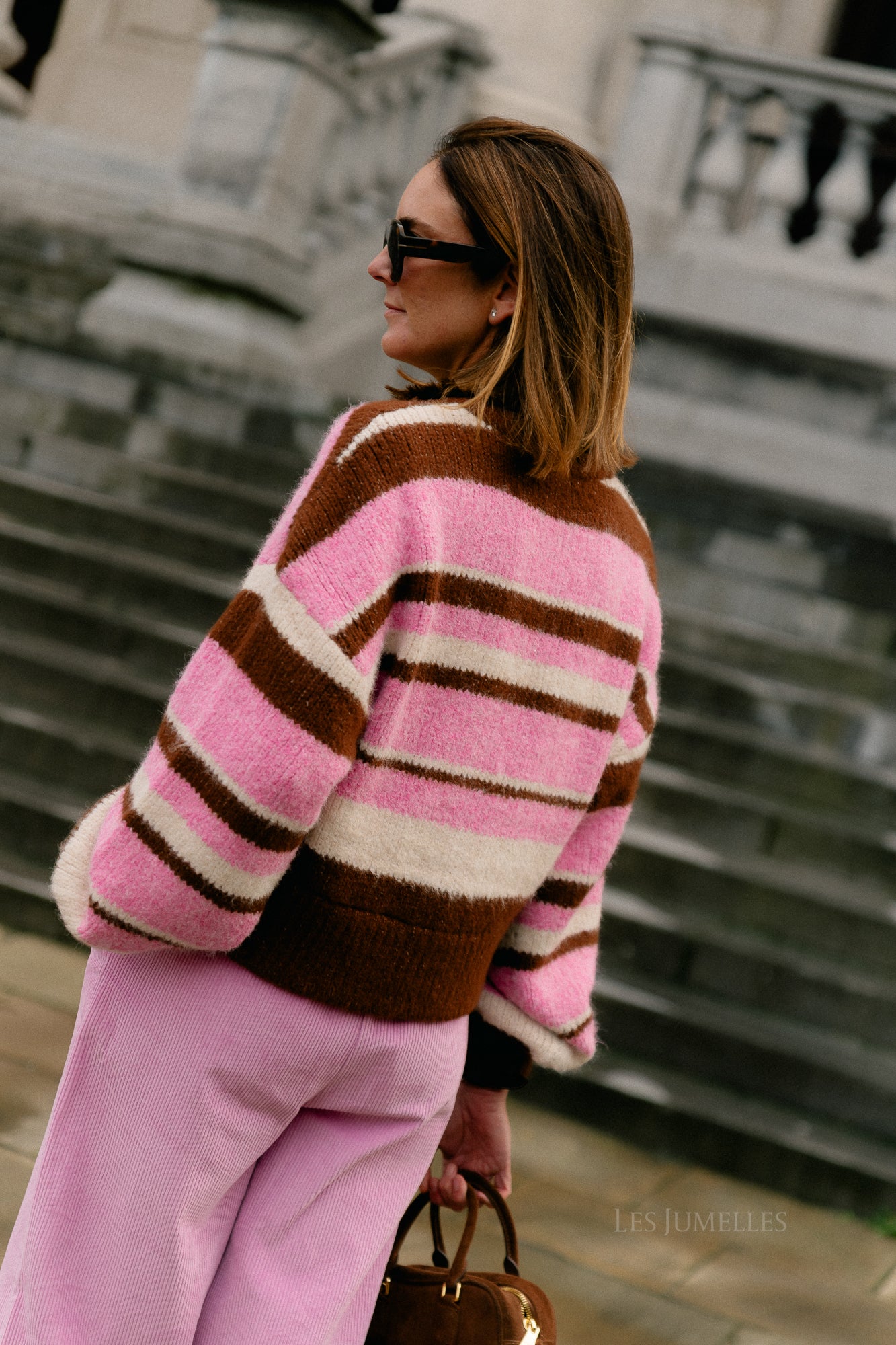 Noor cardigan multi stripe pink