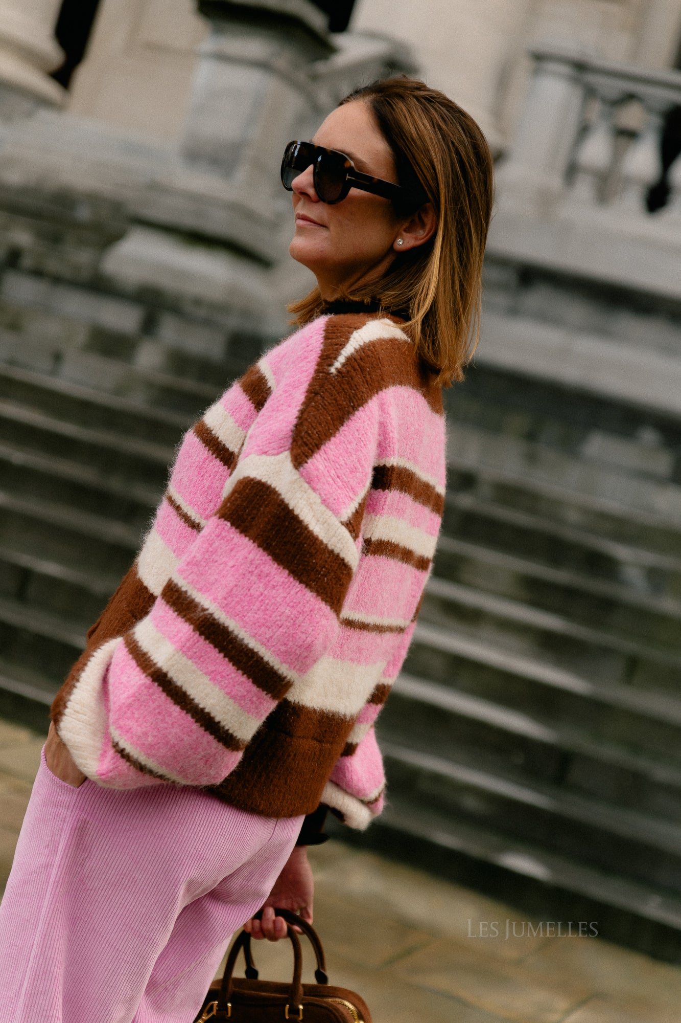 Noor cardigan multi stripe pink