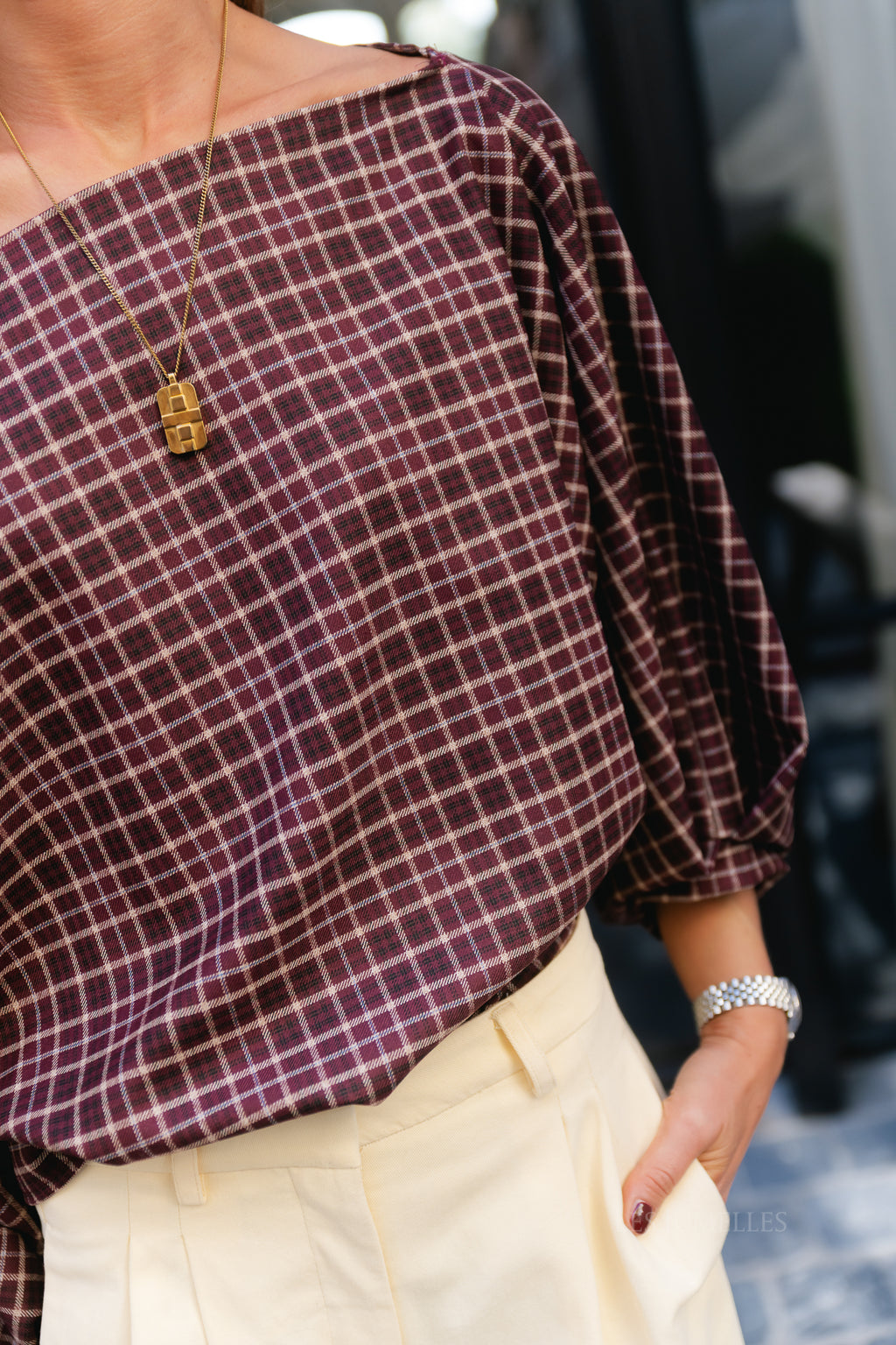 Cosette fine checkered blouse burgundy
