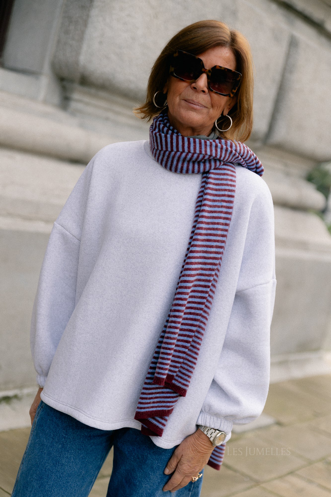Florence striped scarf blue/burgundy