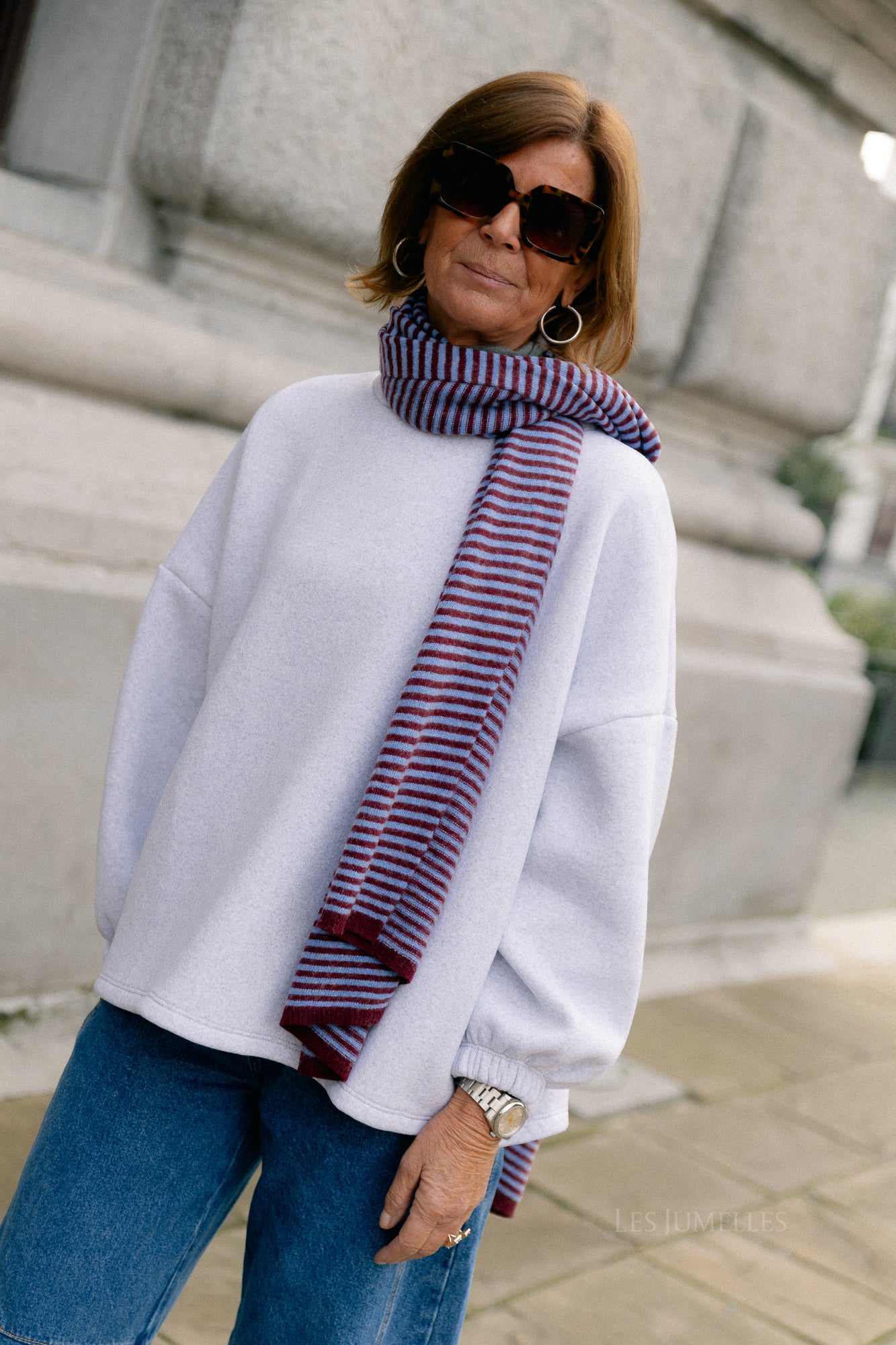 Florence striped scarf blue/burgundy
