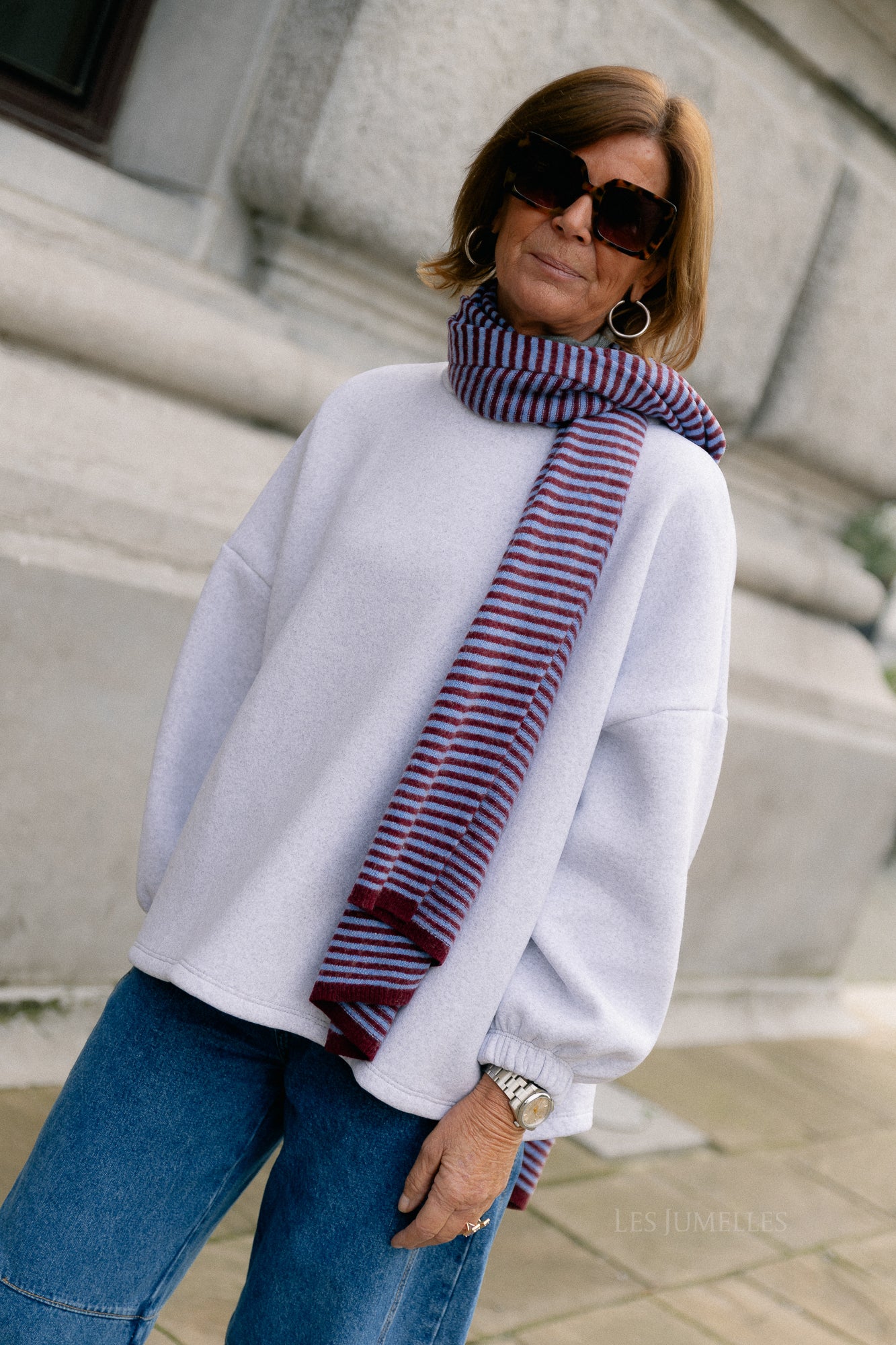 Florence striped scarf blue/burgundy