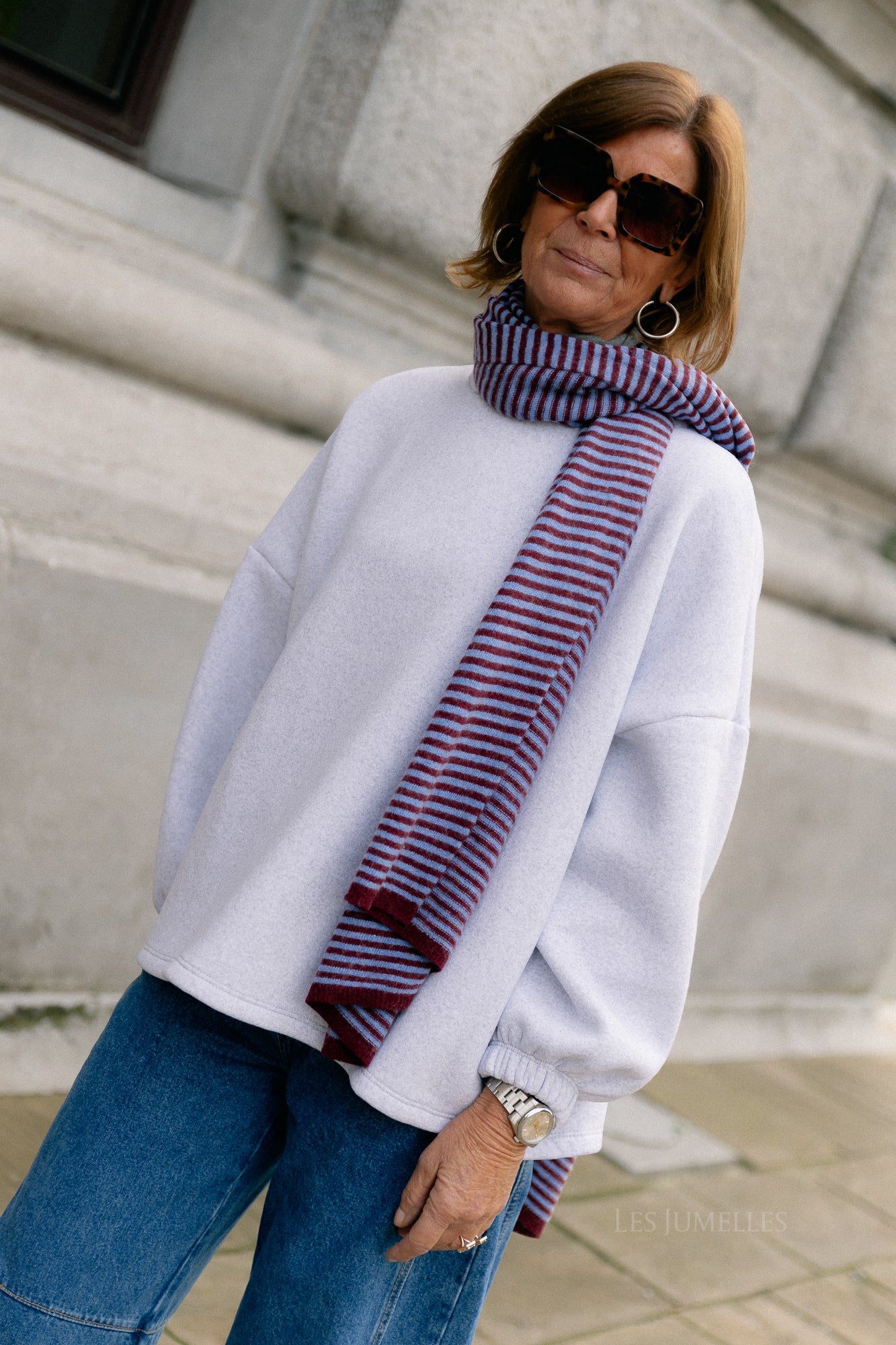 Florence striped scarf blue/burgundy