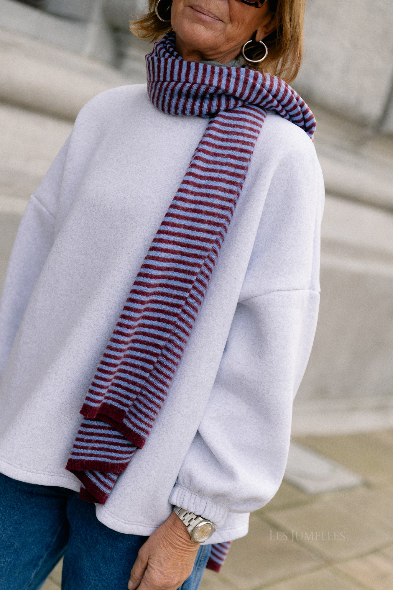 Florence striped scarf blue/burgundy