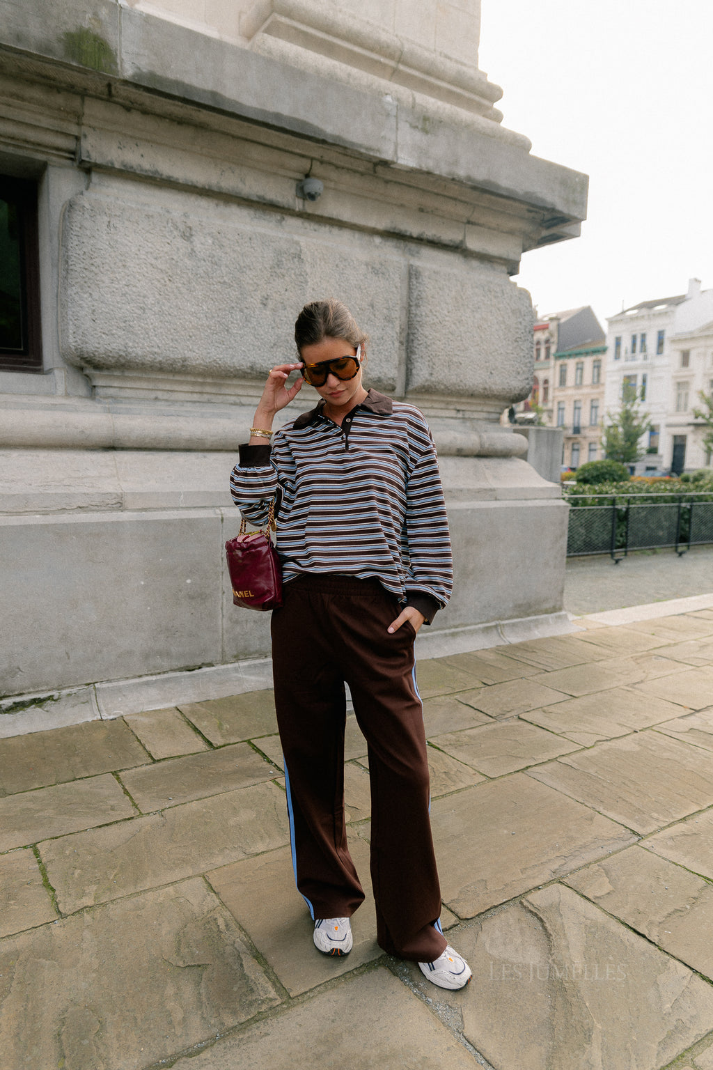 Belinda striped polo brown/light blue