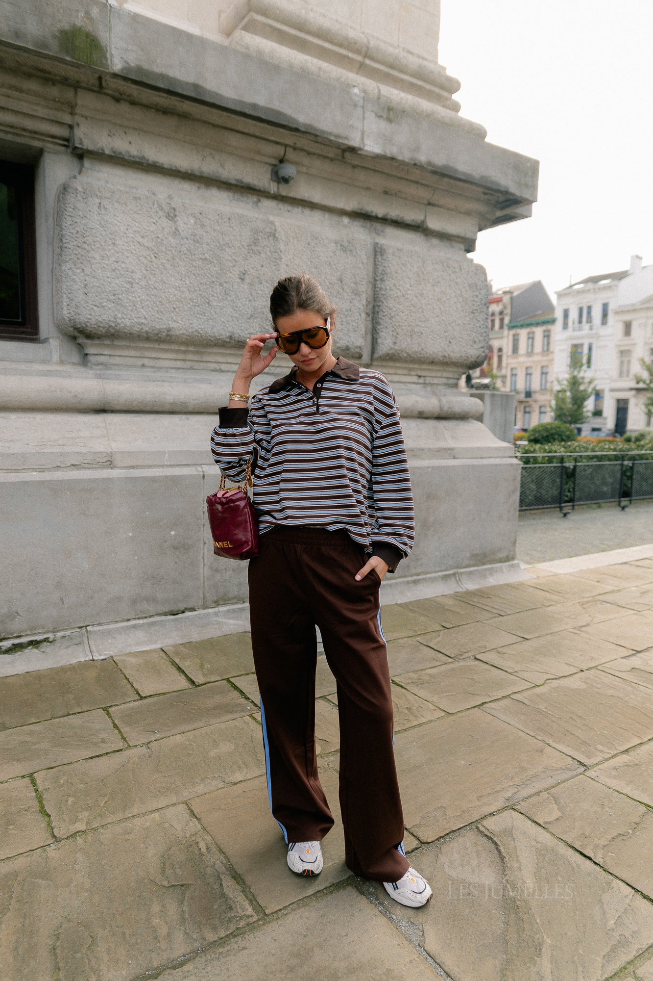 Belinda striped polo brown/light blue