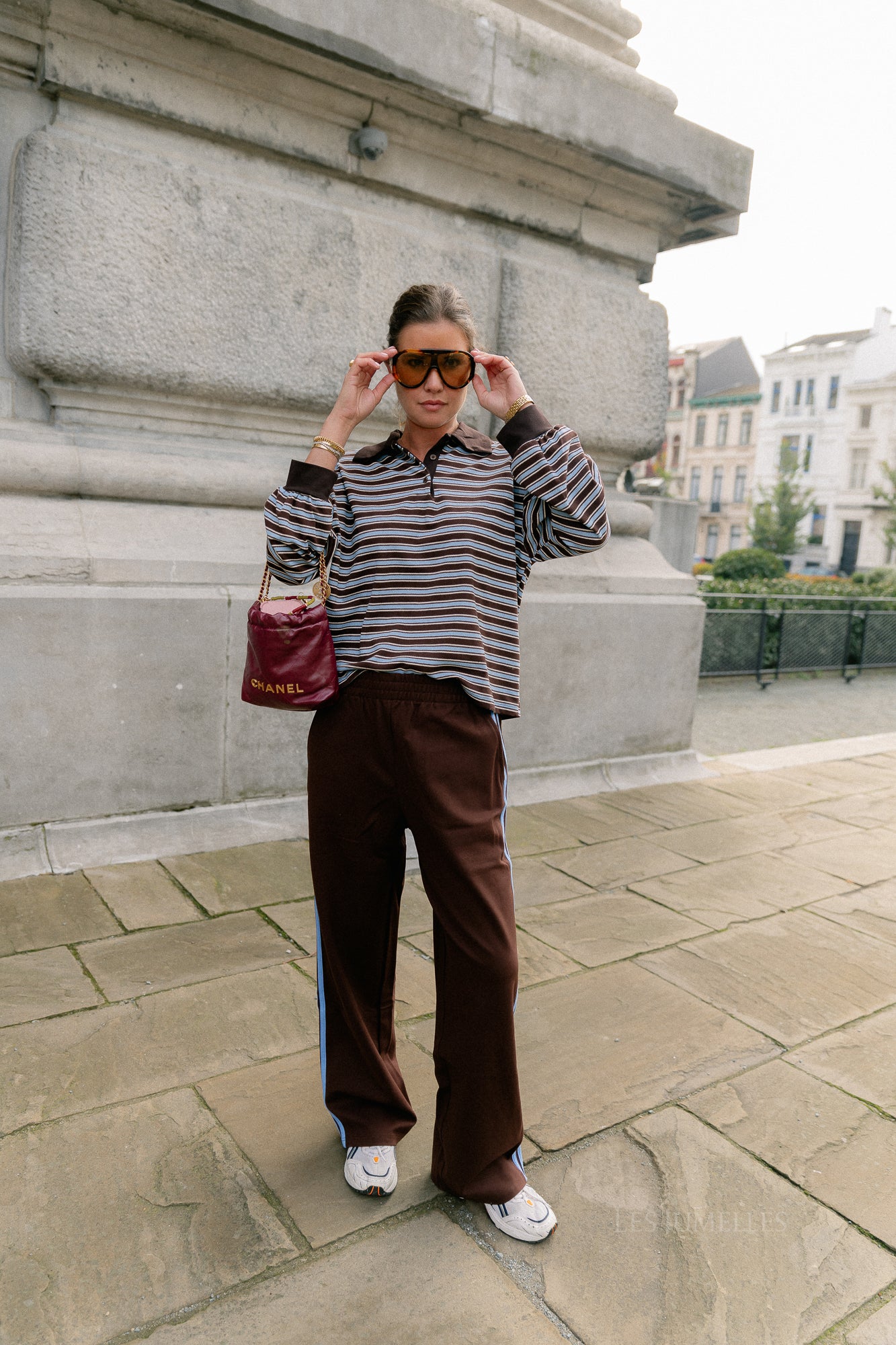Belinda striped polo brown/light blue