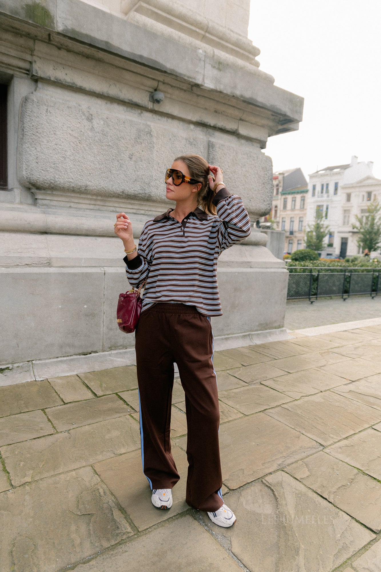 Belinda striped polo brown/light blue
