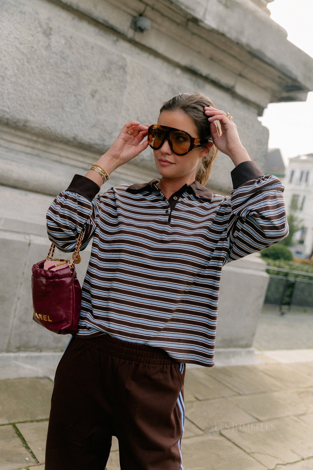 Belinda striped polo brown/light blue