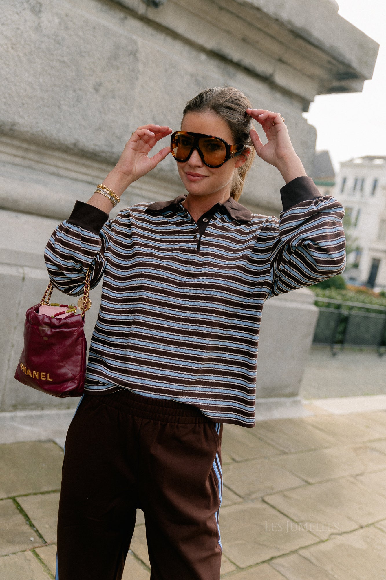 Belinda striped polo brown/light blue