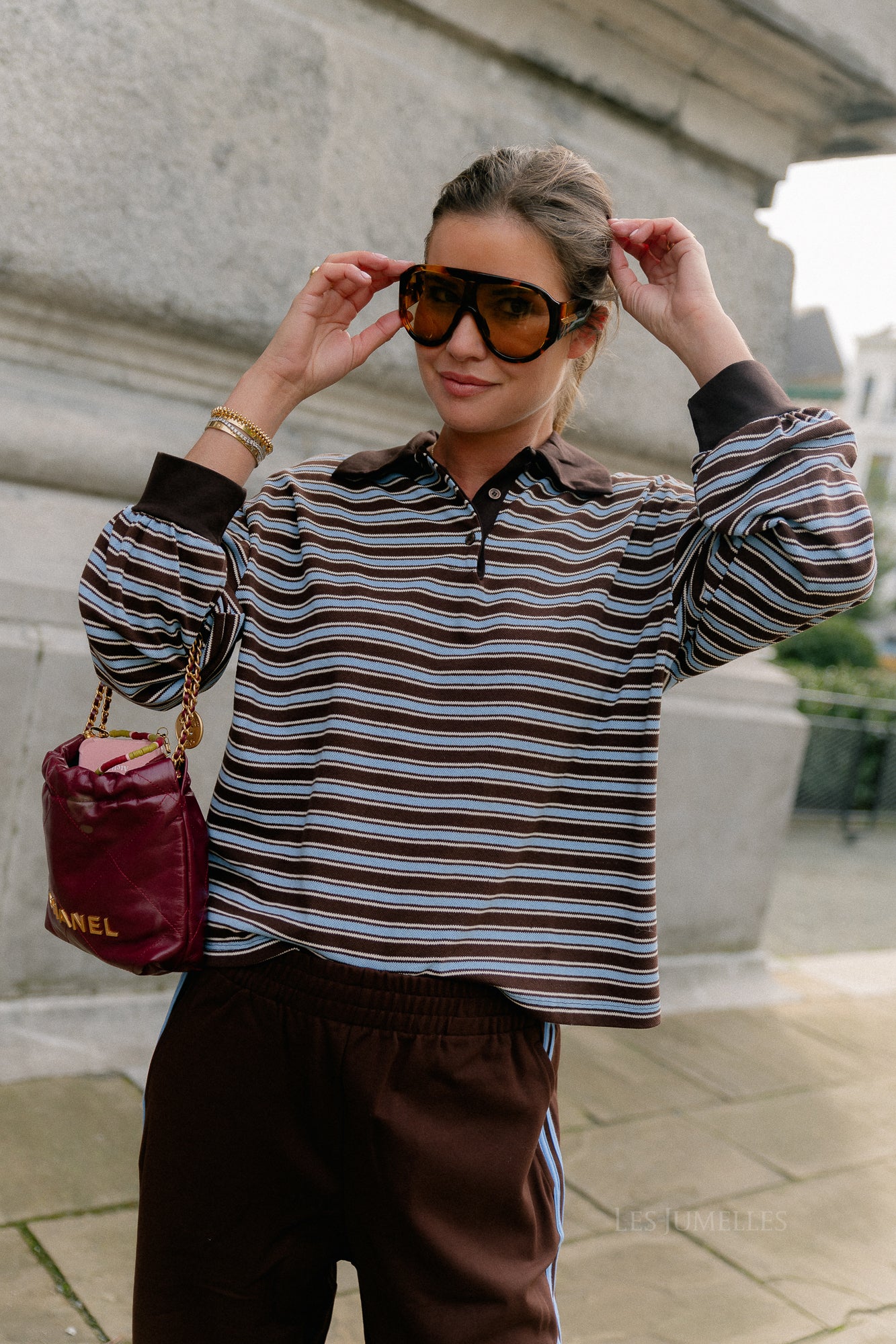 Belinda striped polo brown/light blue