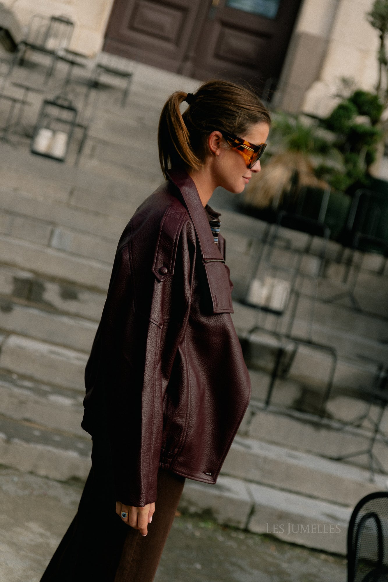 Aubrey leather look jacket burgundy