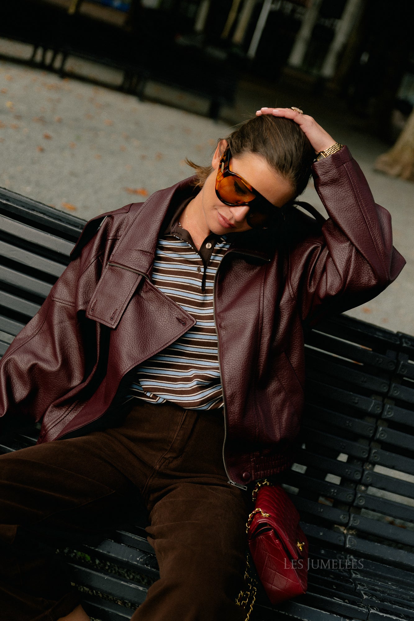 Aubrey leather look jacket burgundy
