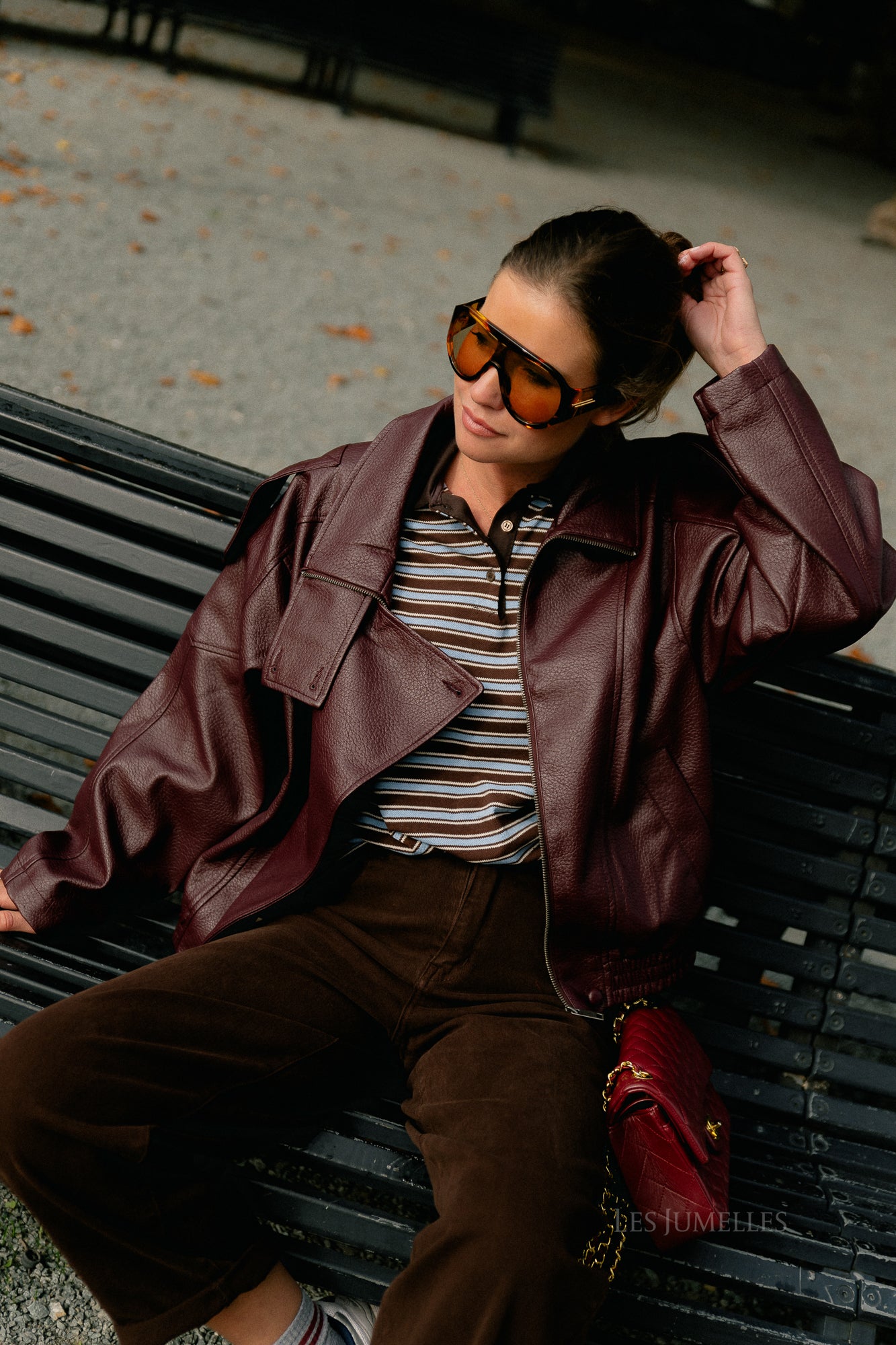 Aubrey leather look jacket burgundy