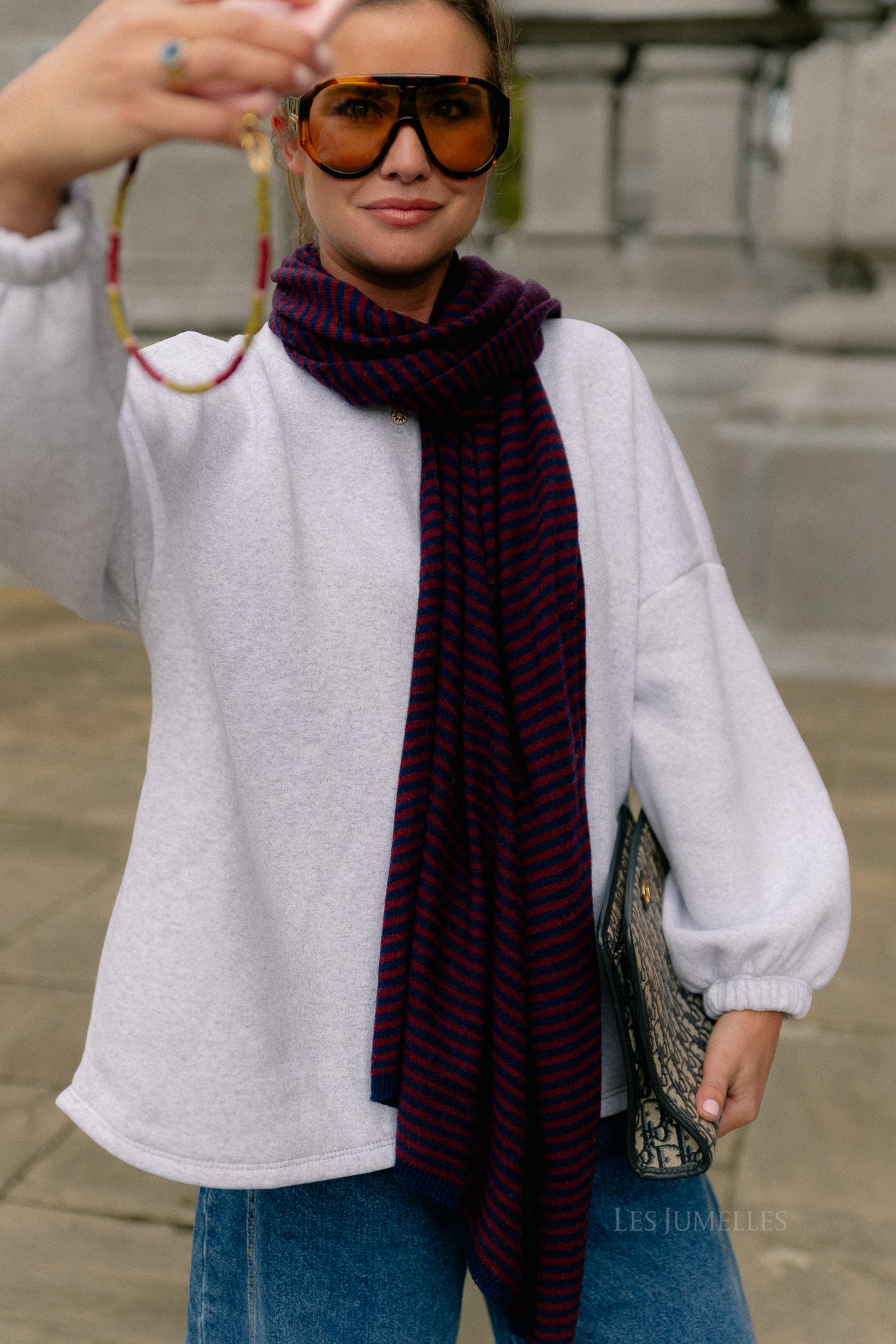 Florence striped scarf navy/burgundy