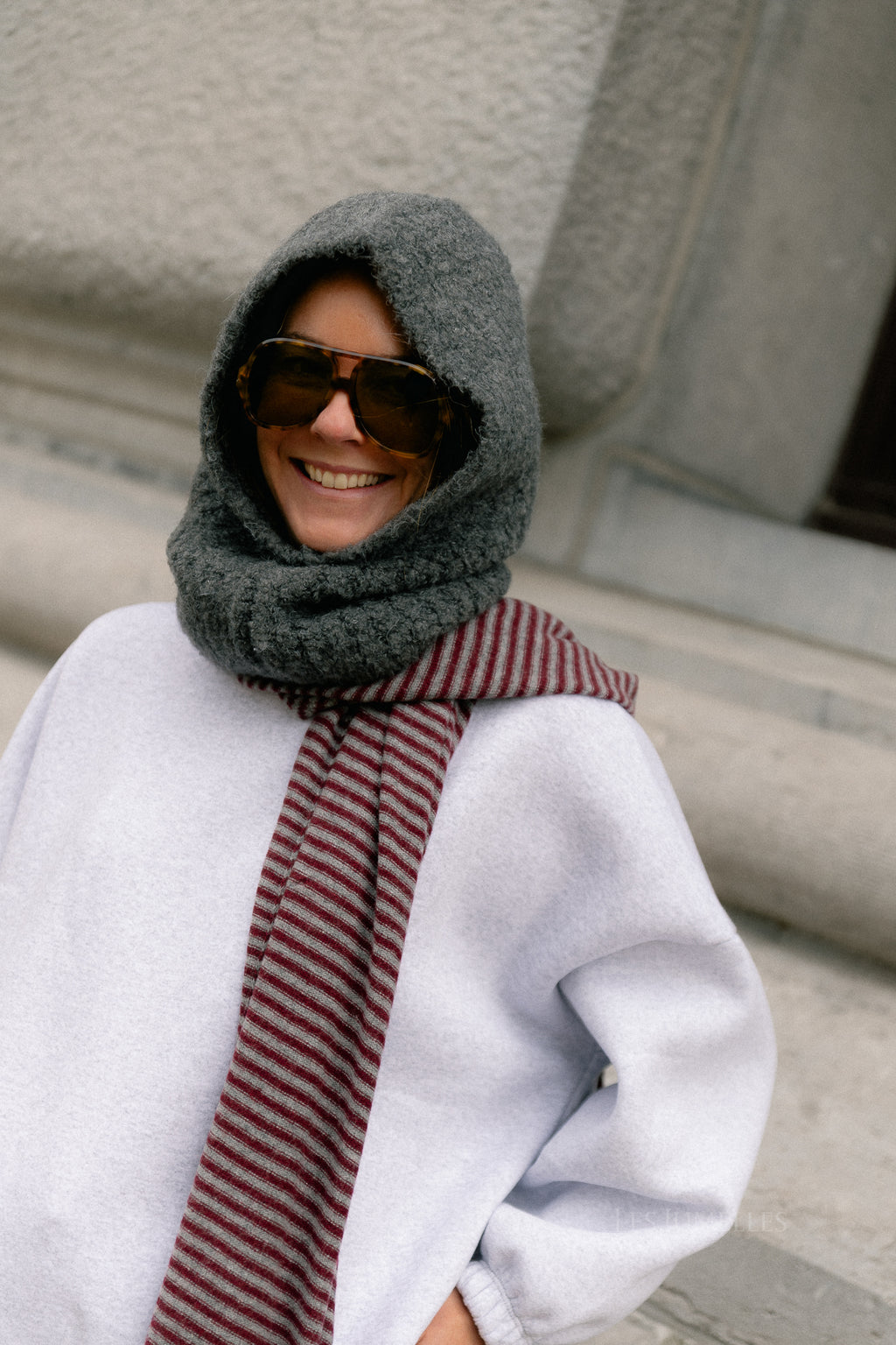 Florence striped scarf grey/burgundy
