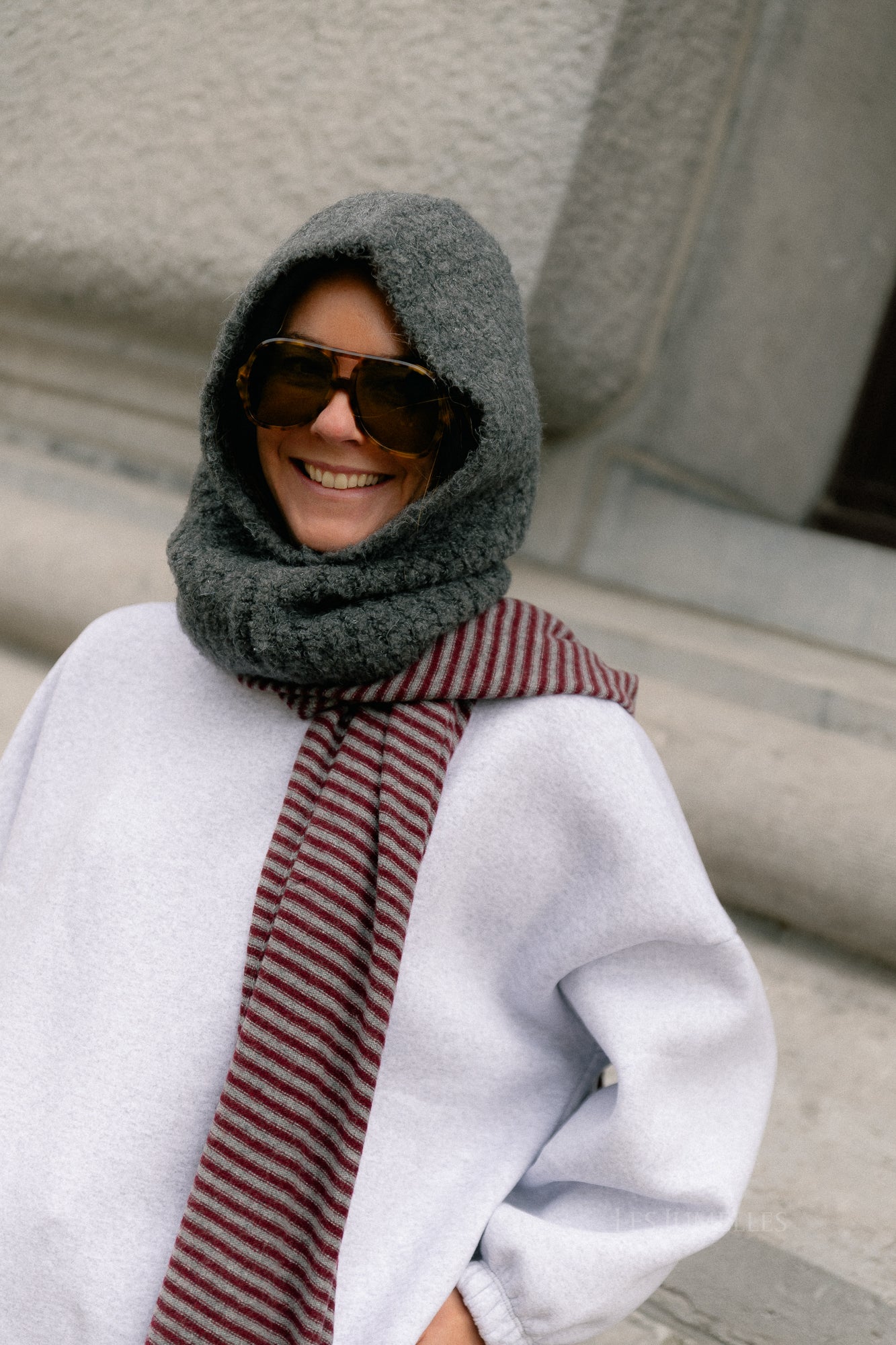 Florence striped scarf grey/burgundy