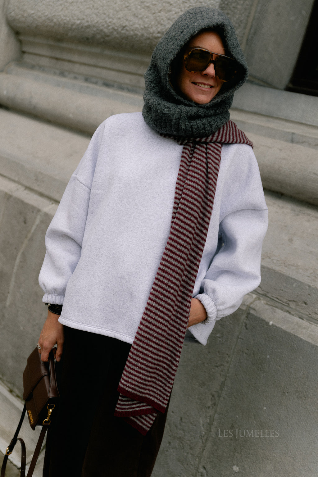 Florence striped scarf grey/burgundy
