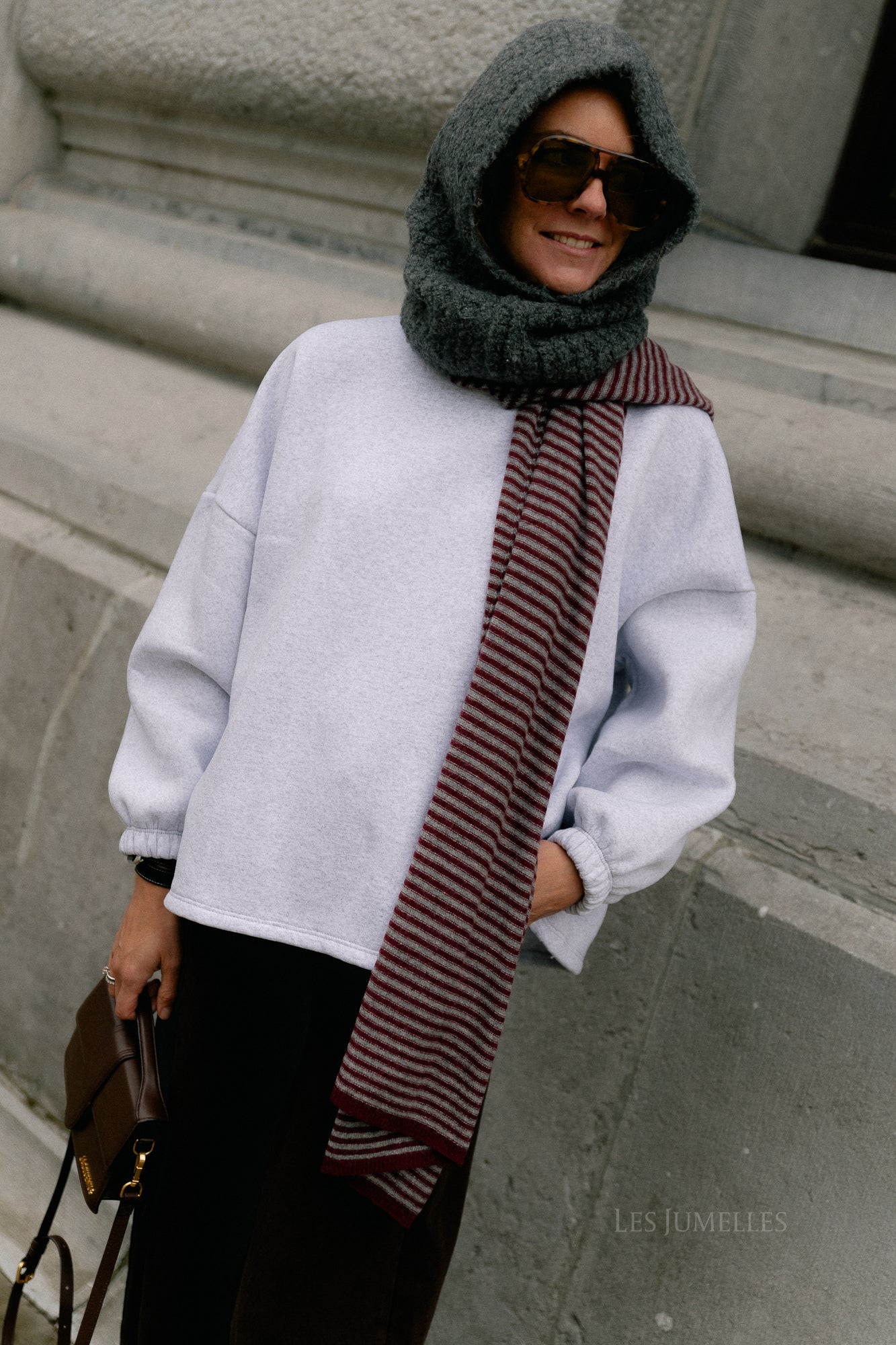Florence striped scarf grey/burgundy