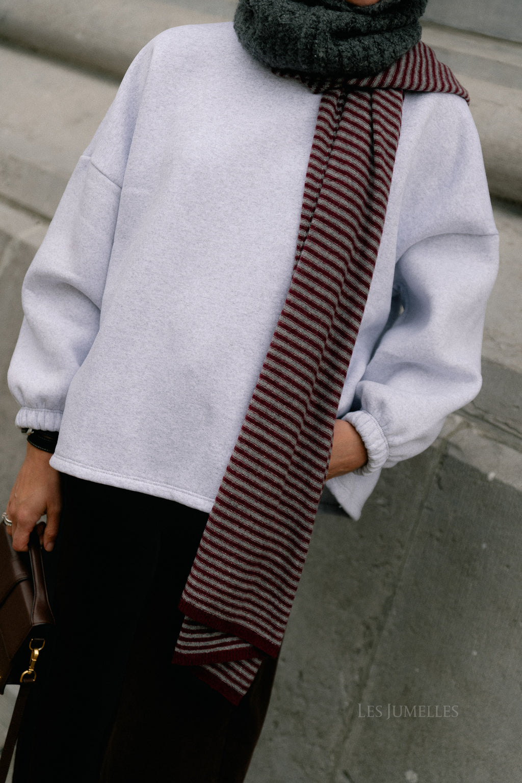 Florence striped scarf grey/burgundy