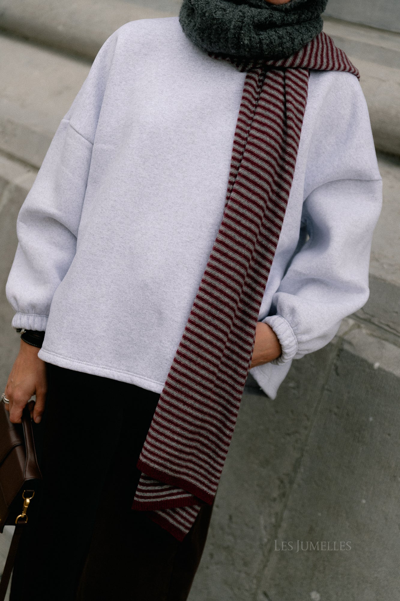 Florence striped scarf grey/burgundy