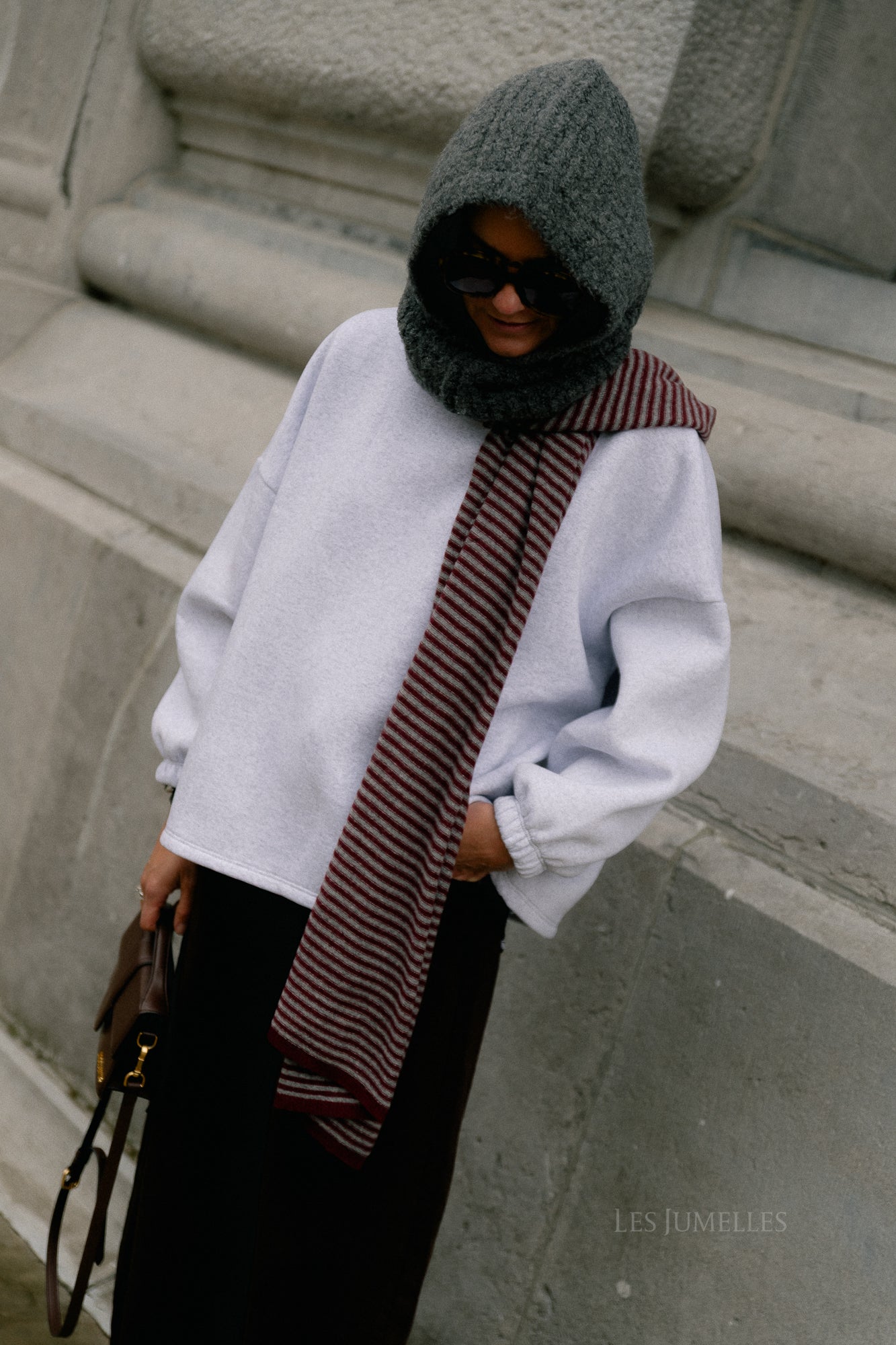 Florence striped scarf grey/burgundy