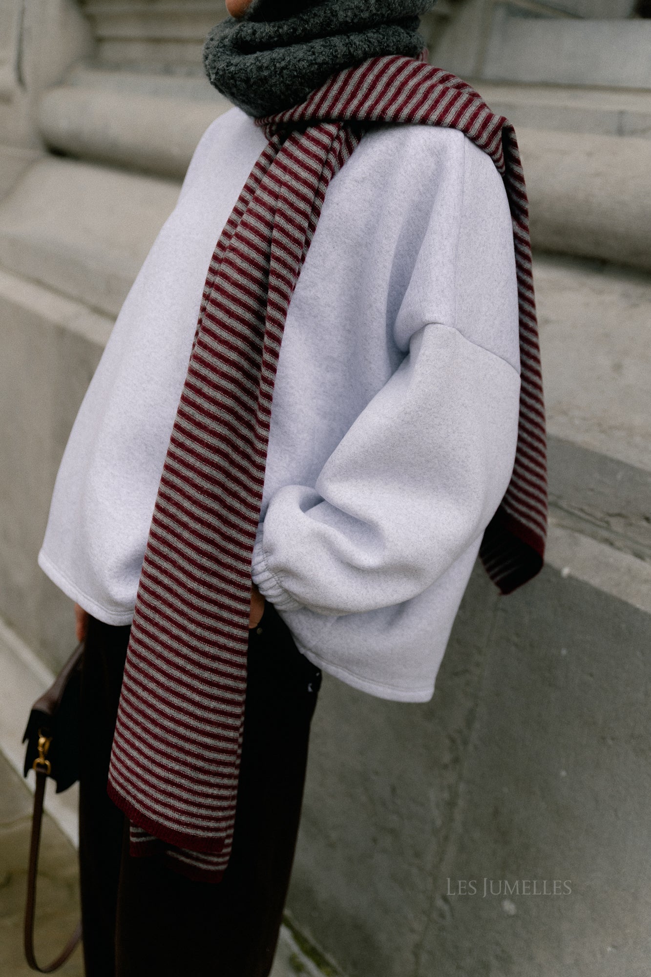 Florence striped scarf grey/burgundy