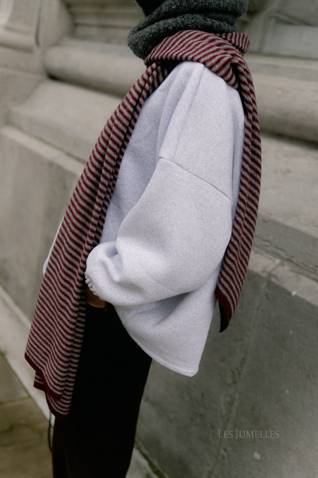 Florence striped scarf grey/burgundy