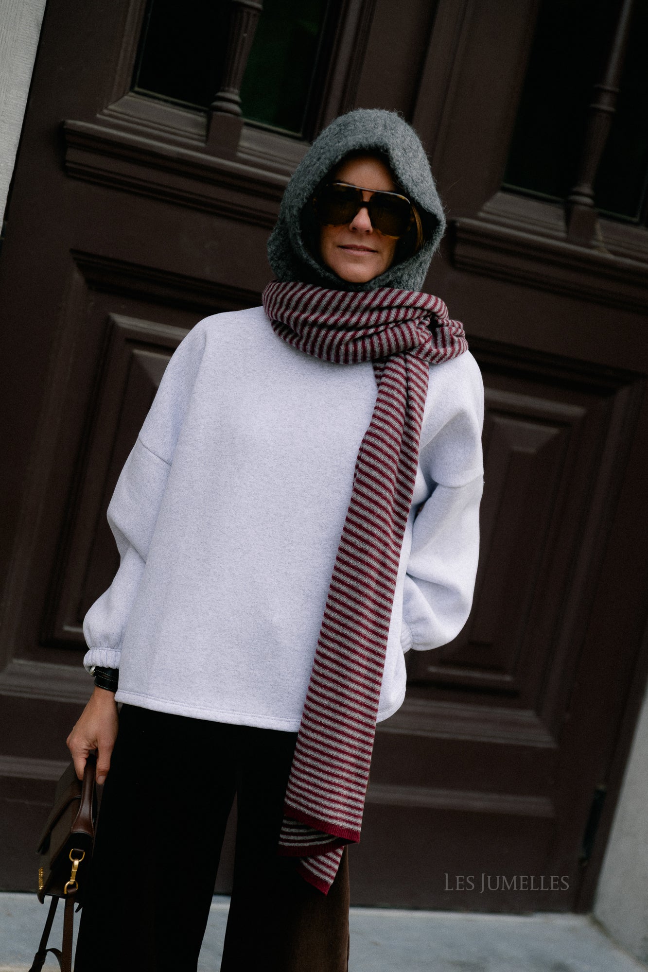 Florence striped scarf grey/burgundy