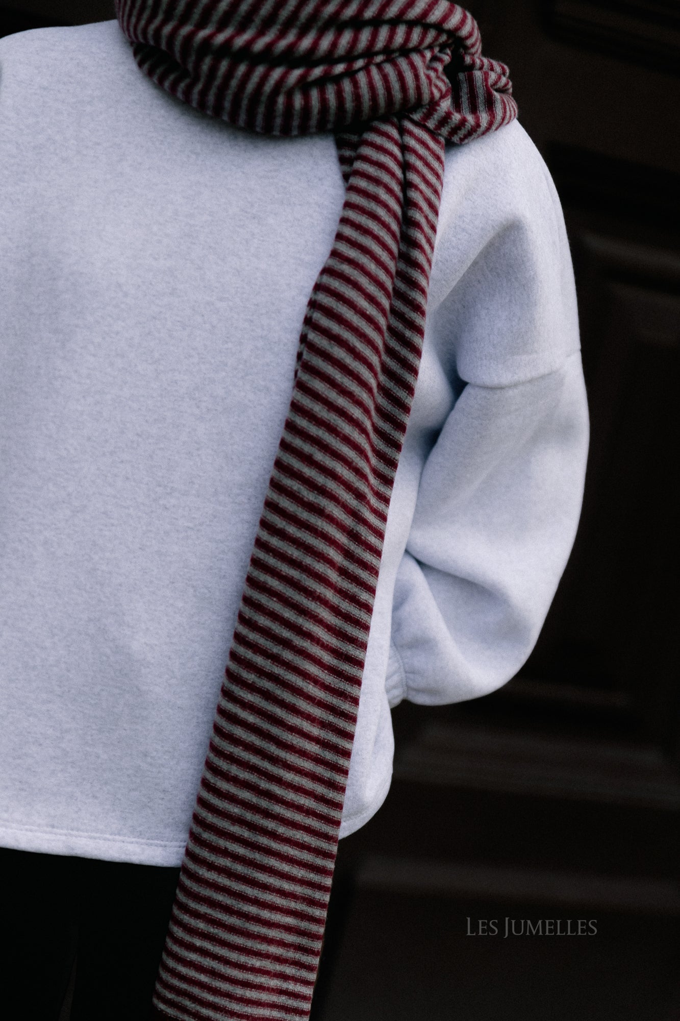 Florence striped scarf grey/burgundy