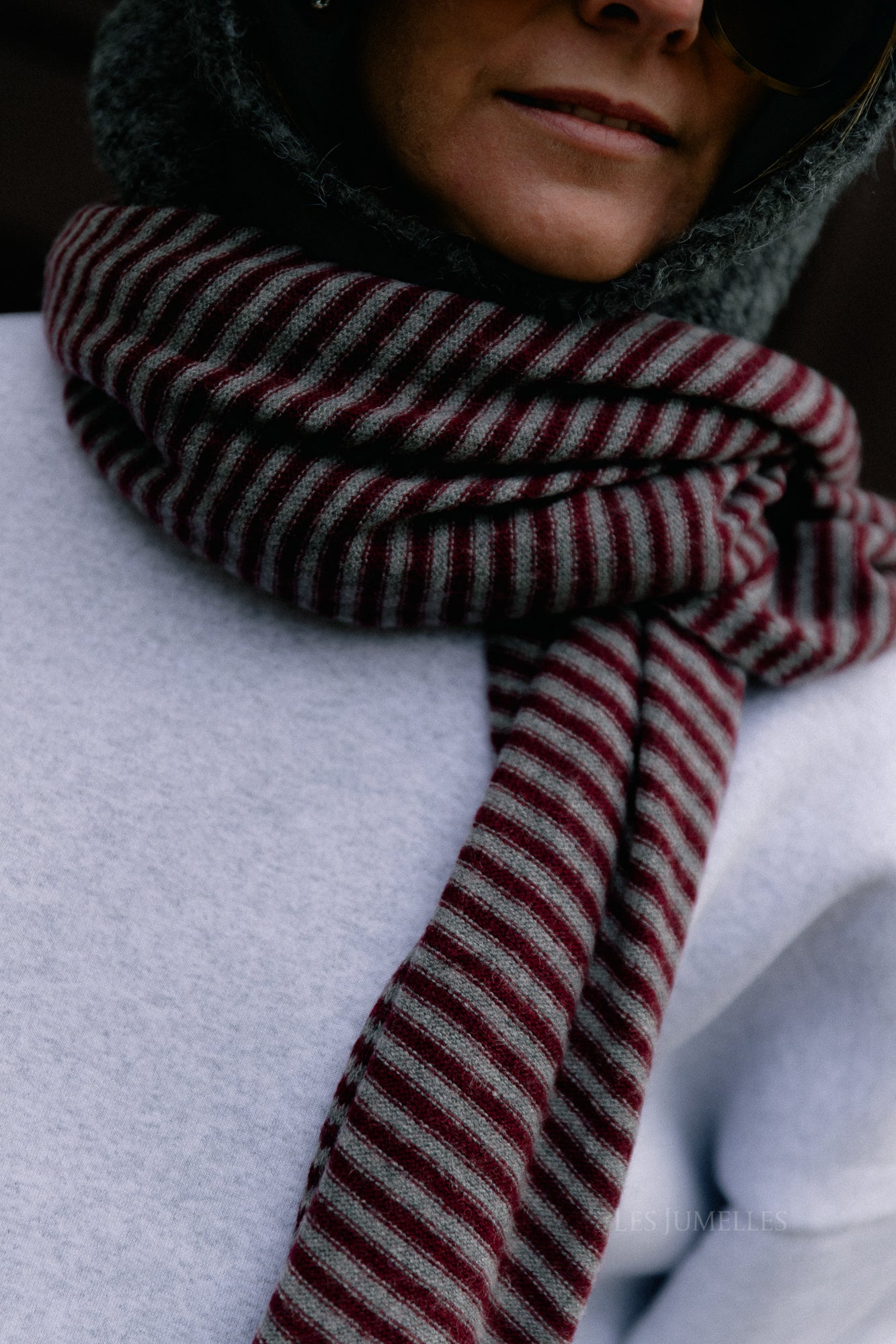 Florence striped scarf grey/burgundy