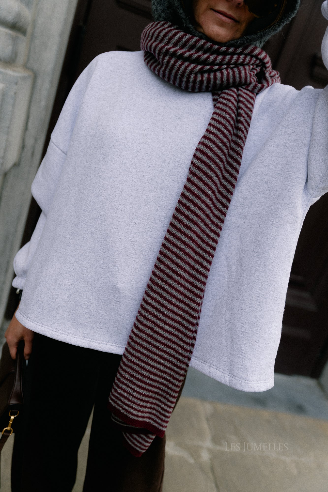 Florence striped scarf grey/burgundy