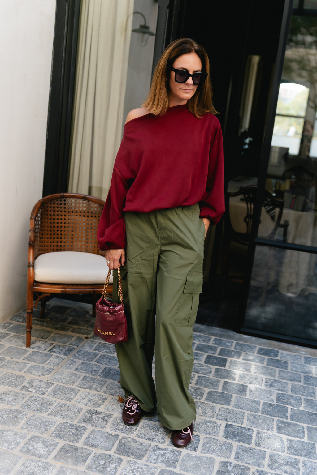 Nathalie off shoulder sweatshirt tibetan red