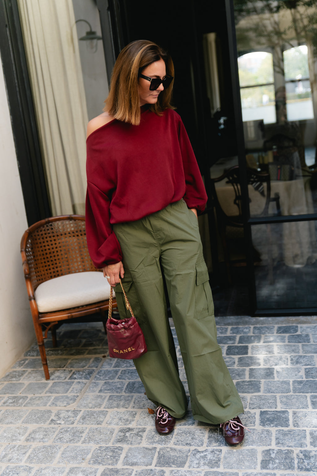 Nathalie off shoulder sweatshirt tibetan red