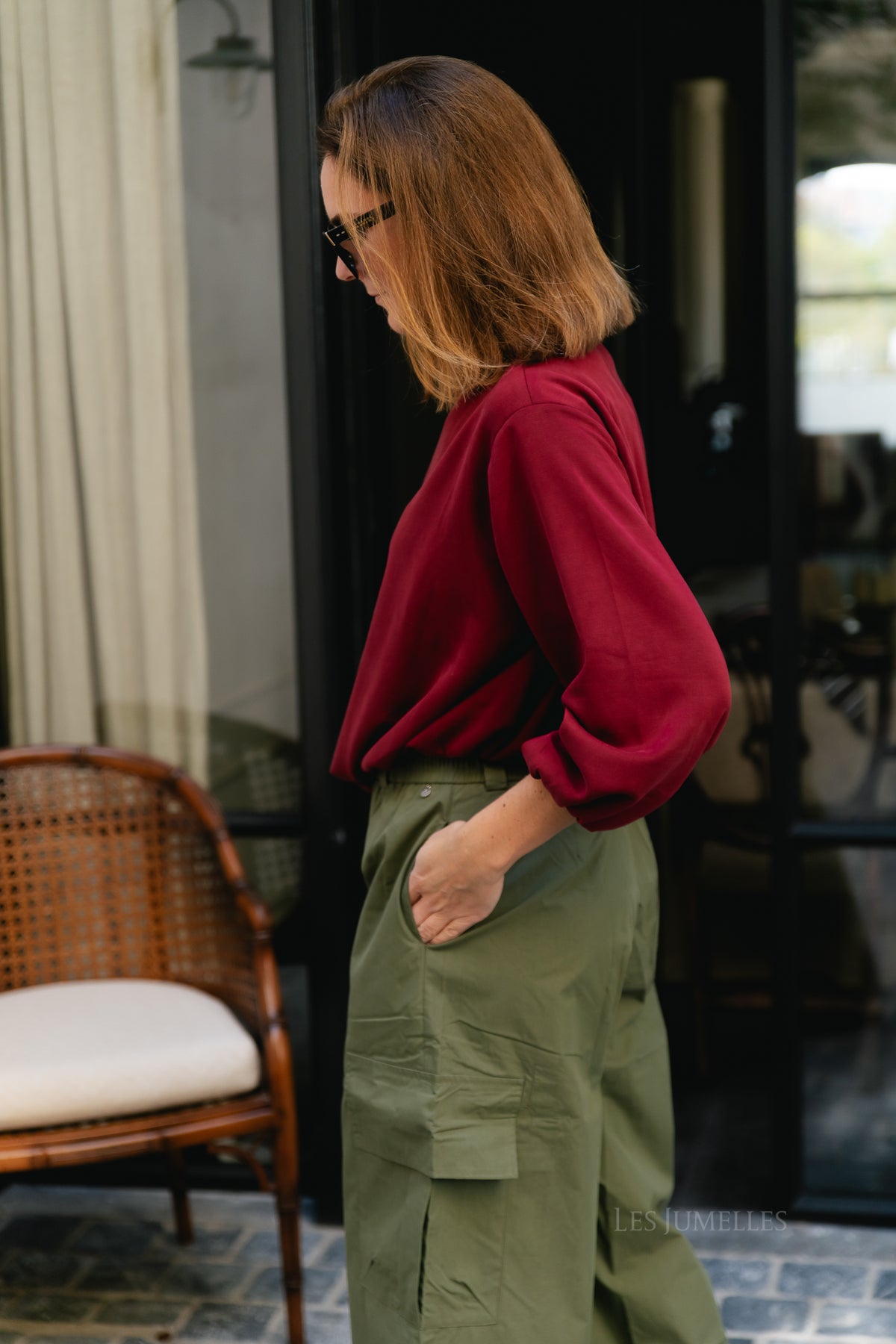 Nathalie off shoulder sweatshirt tibetan red