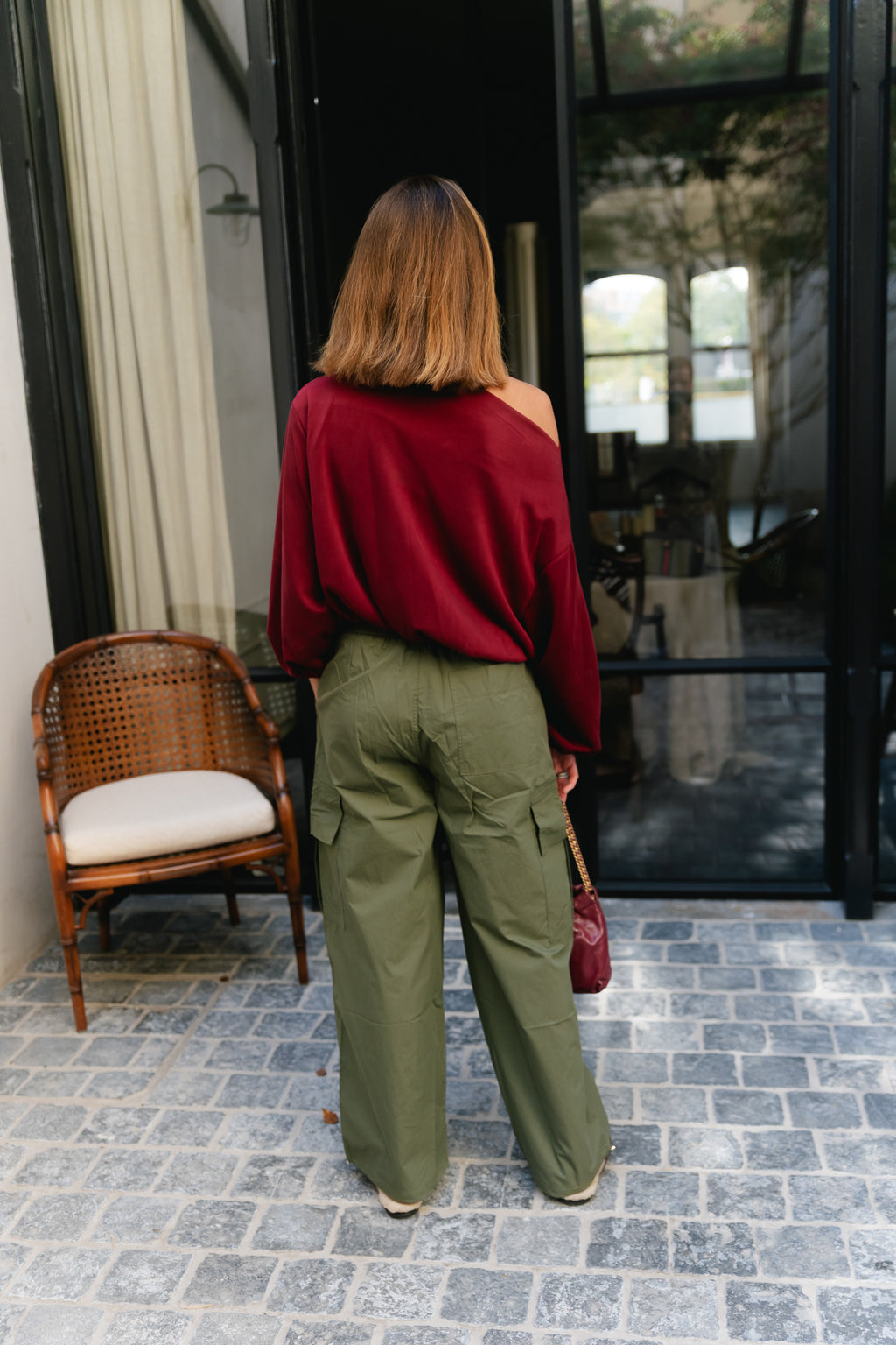 Nathalie off shoulder sweatshirt tibetan red