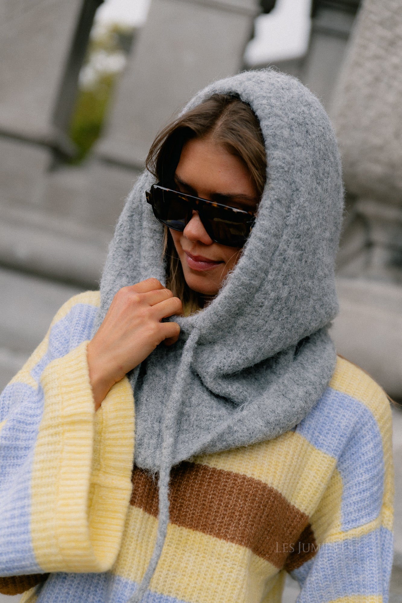 OBJMilu knit balaclava light grey melange