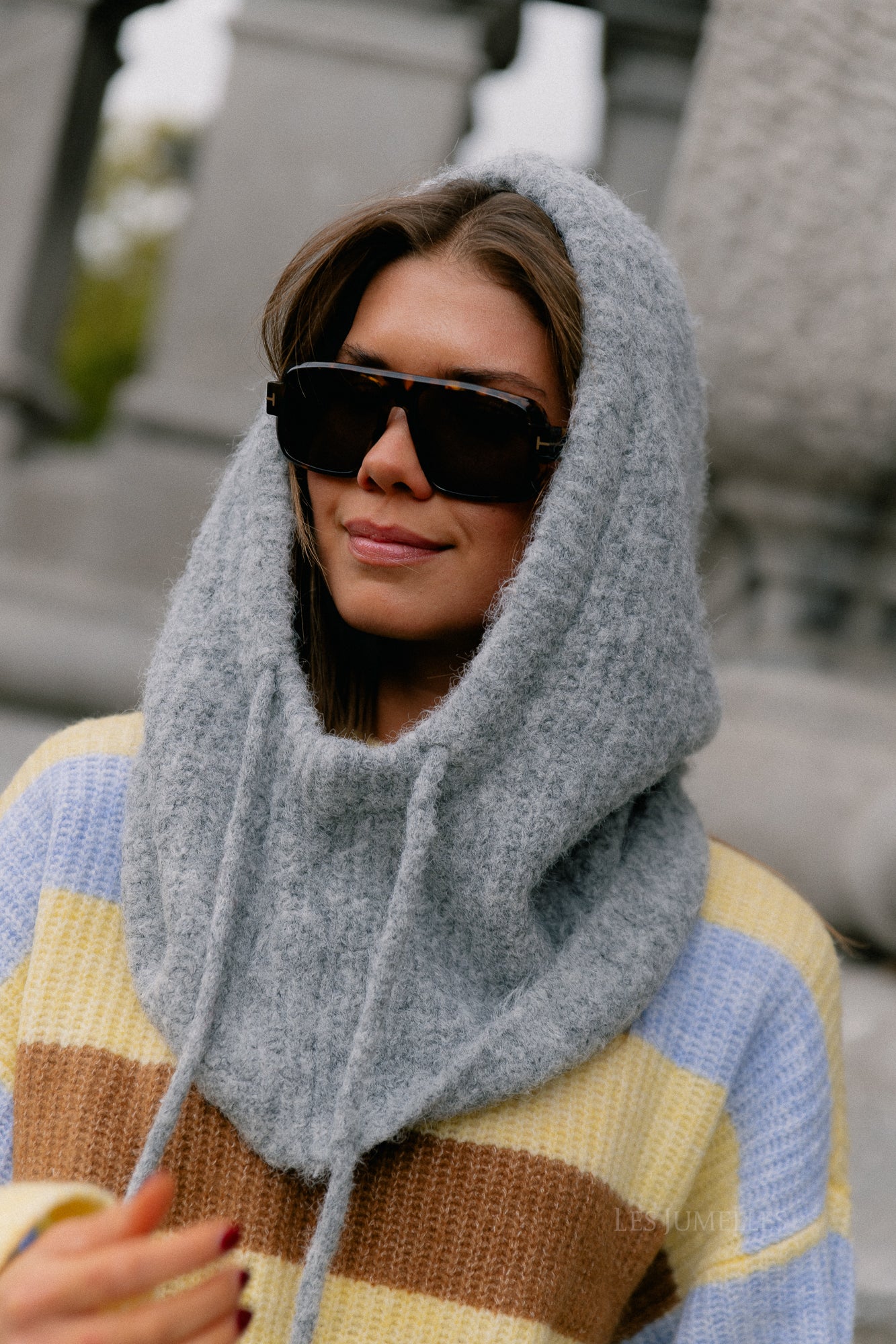 OBJMilu knit balaclava light grey melange