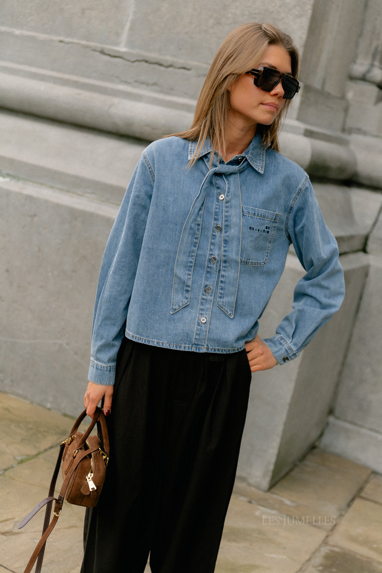 OBJVilma L/S short denim shirt medium blue